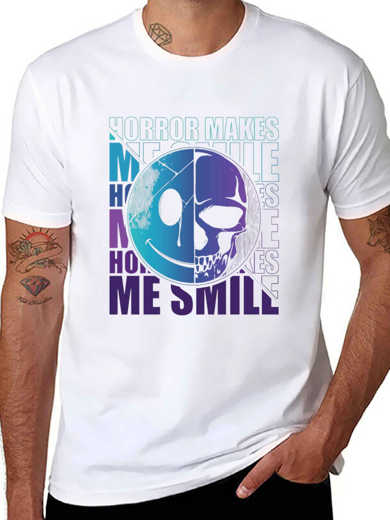 Horror Makes Me Smile T-Shirt - Half Skull Face Tee