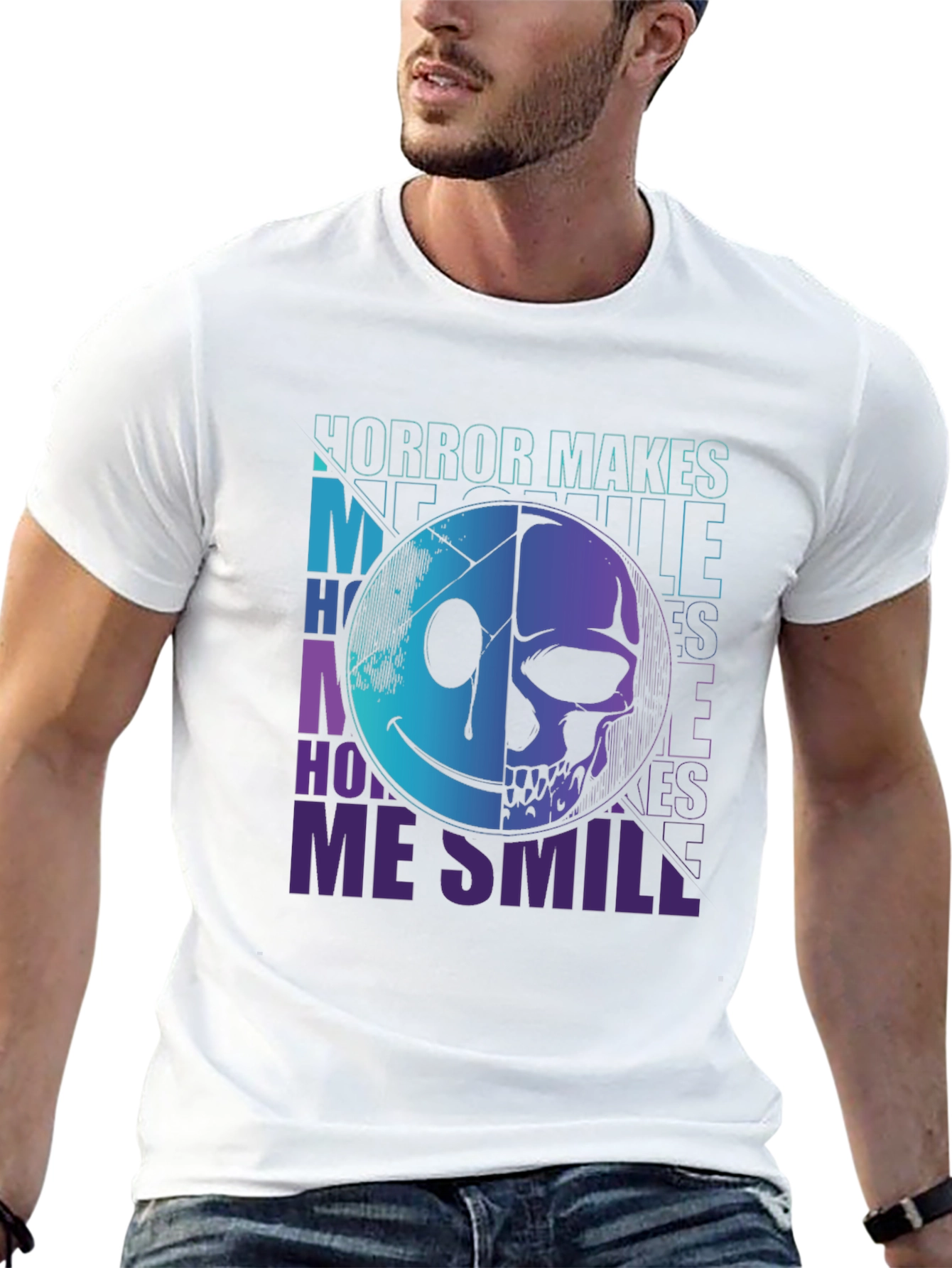 Horror Makes Me Smile T-Shirt - Half Skull Face Tee