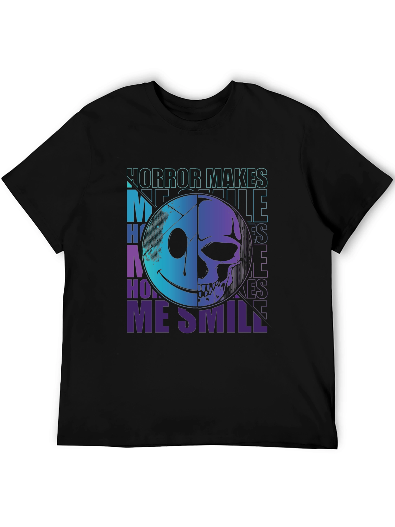 Horror Makes Me Smile T-Shirt - Half Skull Face Tee