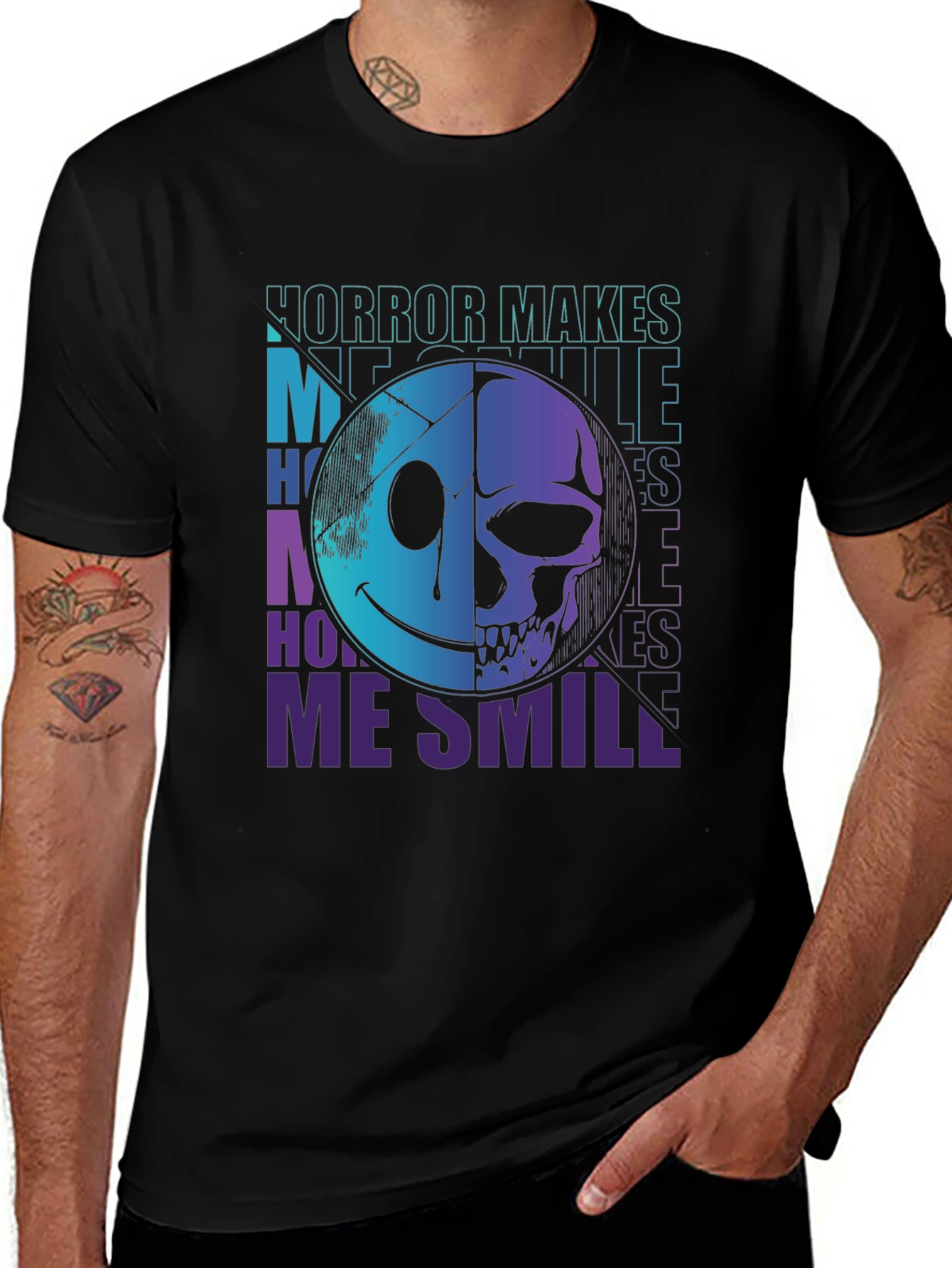 Horror Makes Me Smile T-Shirt - Half Skull Face Tee