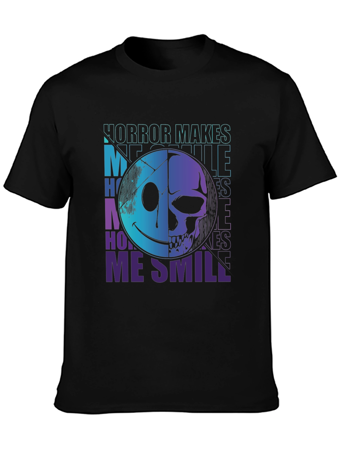 Horror Makes Me Smile T-Shirt - Half Skull Face Tee