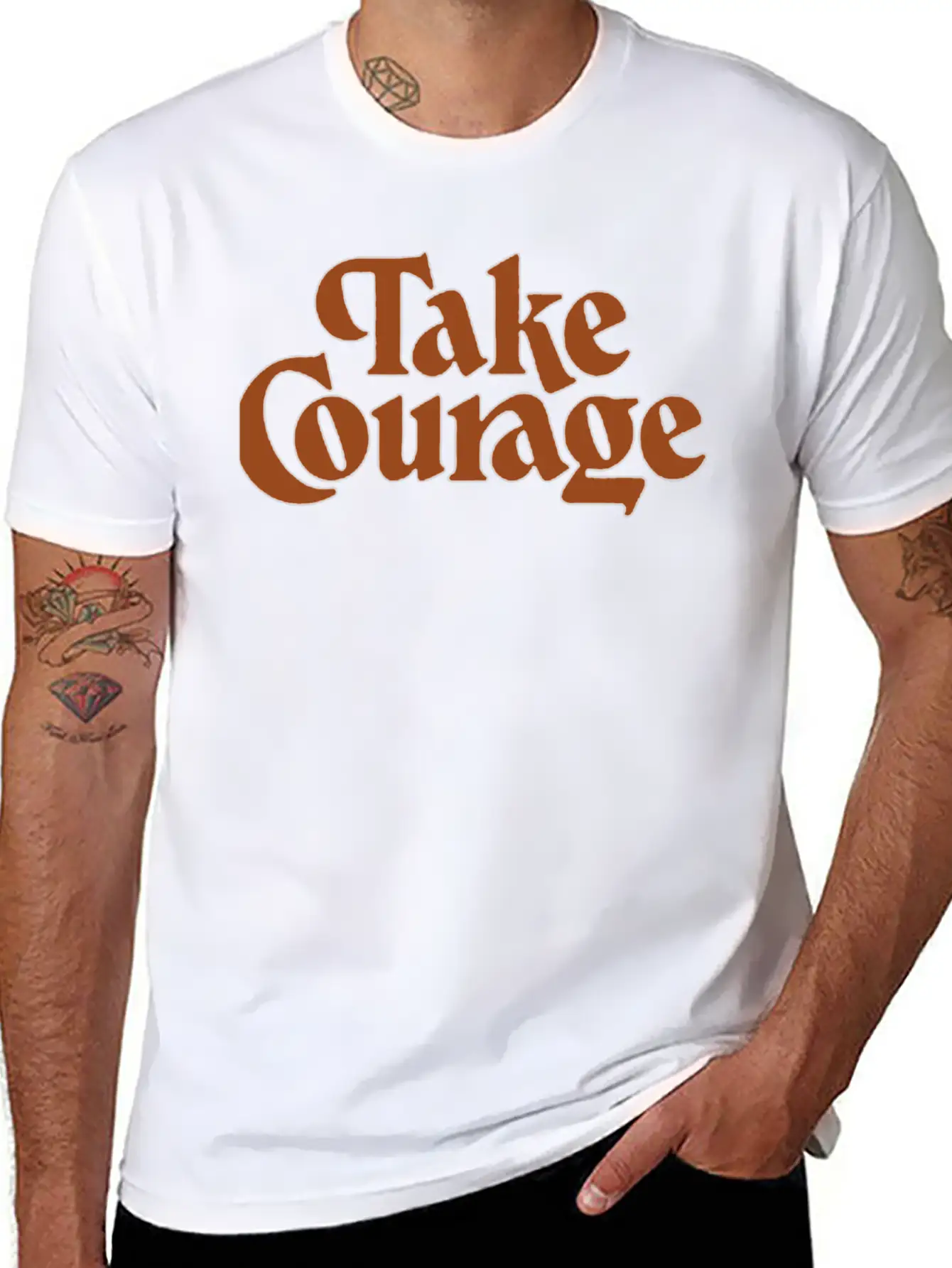 Take Courage Title Calligraphy Text Quotes Unisex Short Sleeve Soft Cotton T-Shirt – Casual Everyday Wear