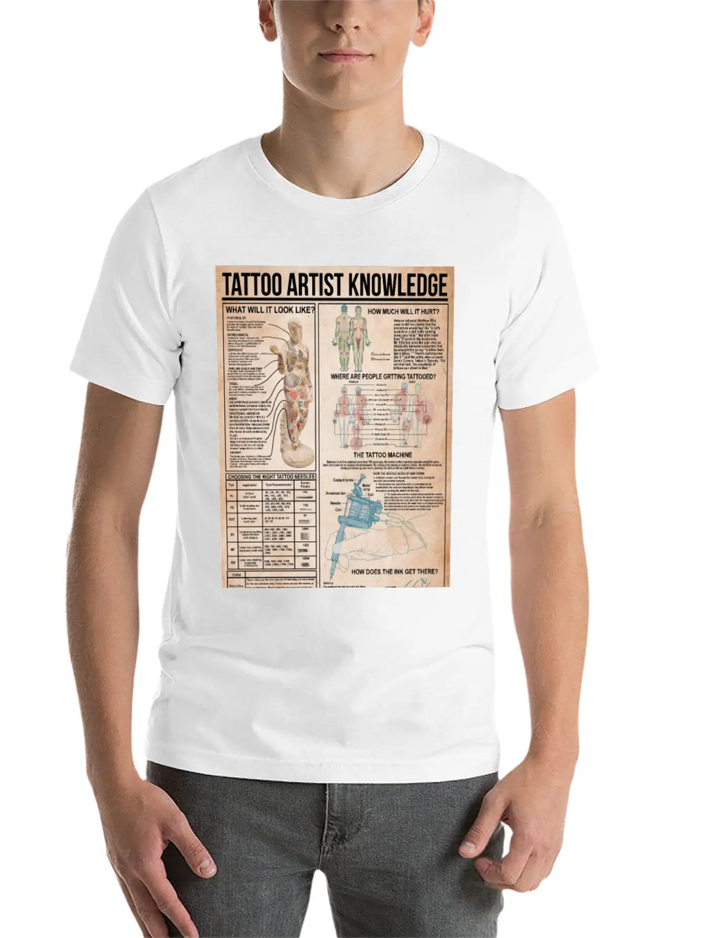 Tattoo Artist Knowledge Poster, Tattoo Studio Gift Breathable Soft Cotton T-Shirt – Timeless Casual Look