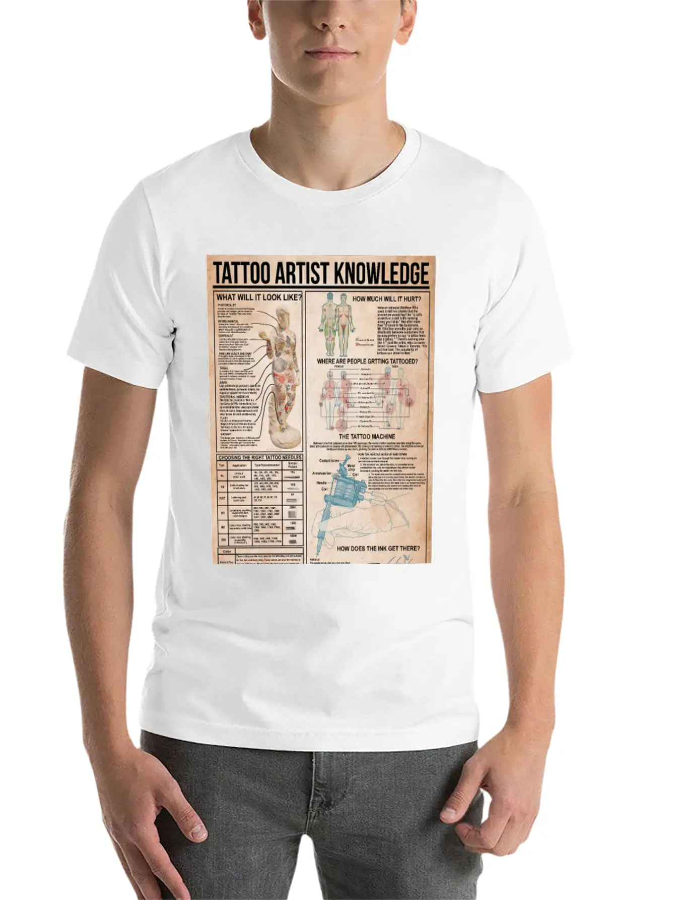 Tattoo Artist Knowledge Poster, Tattoo Studio Gift Breathable Soft Cotton T-Shirt – Timeless Casual Look