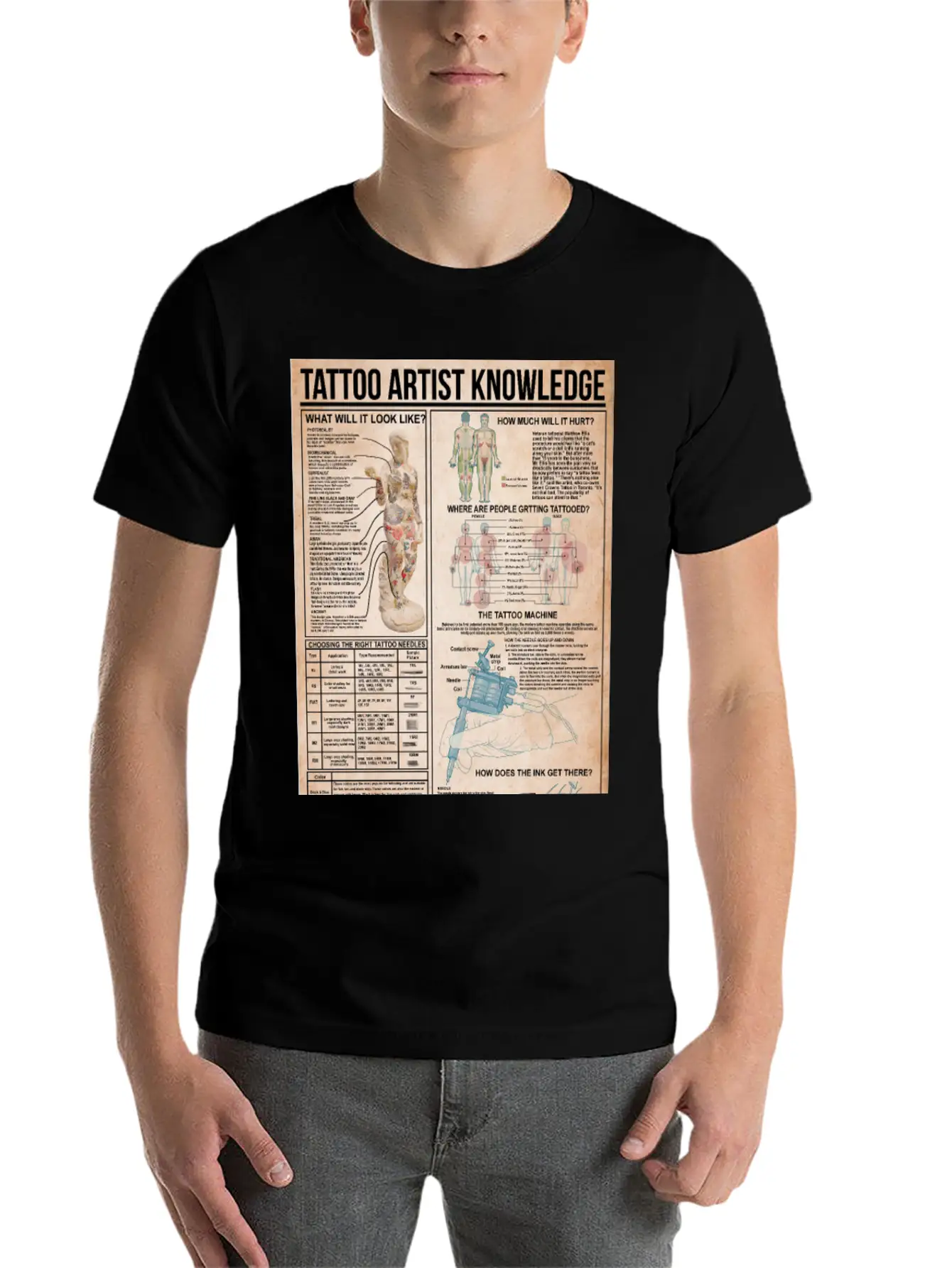 Tattoo Artist Knowledge Poster, Tattoo Studio Gift Breathable Soft Cotton T-Shirt – Timeless Casual Look