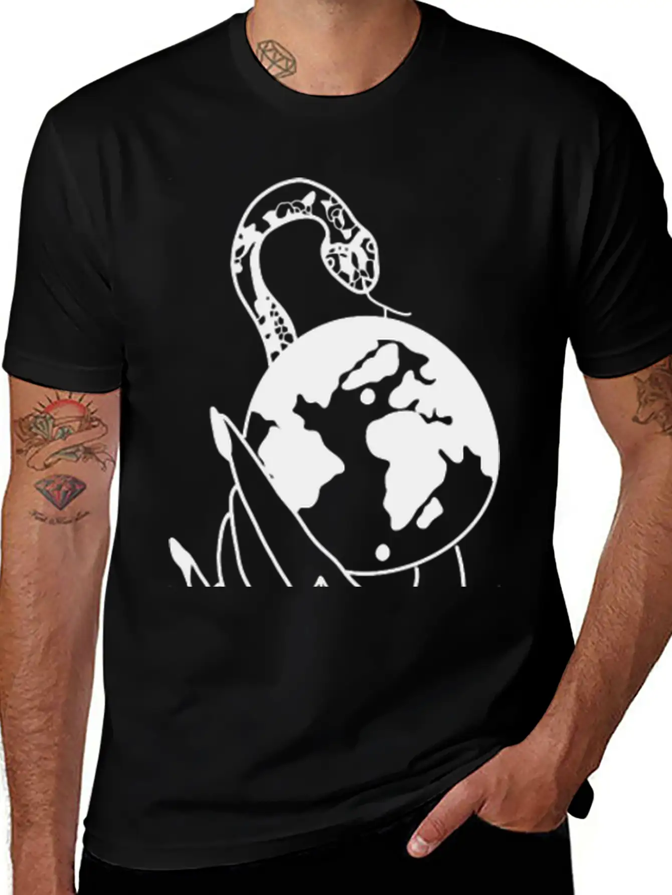 Tattoo Hand Snake World Unisex Short Sleeve Soft Cotton T-Shirt – Casual Everyday Wear