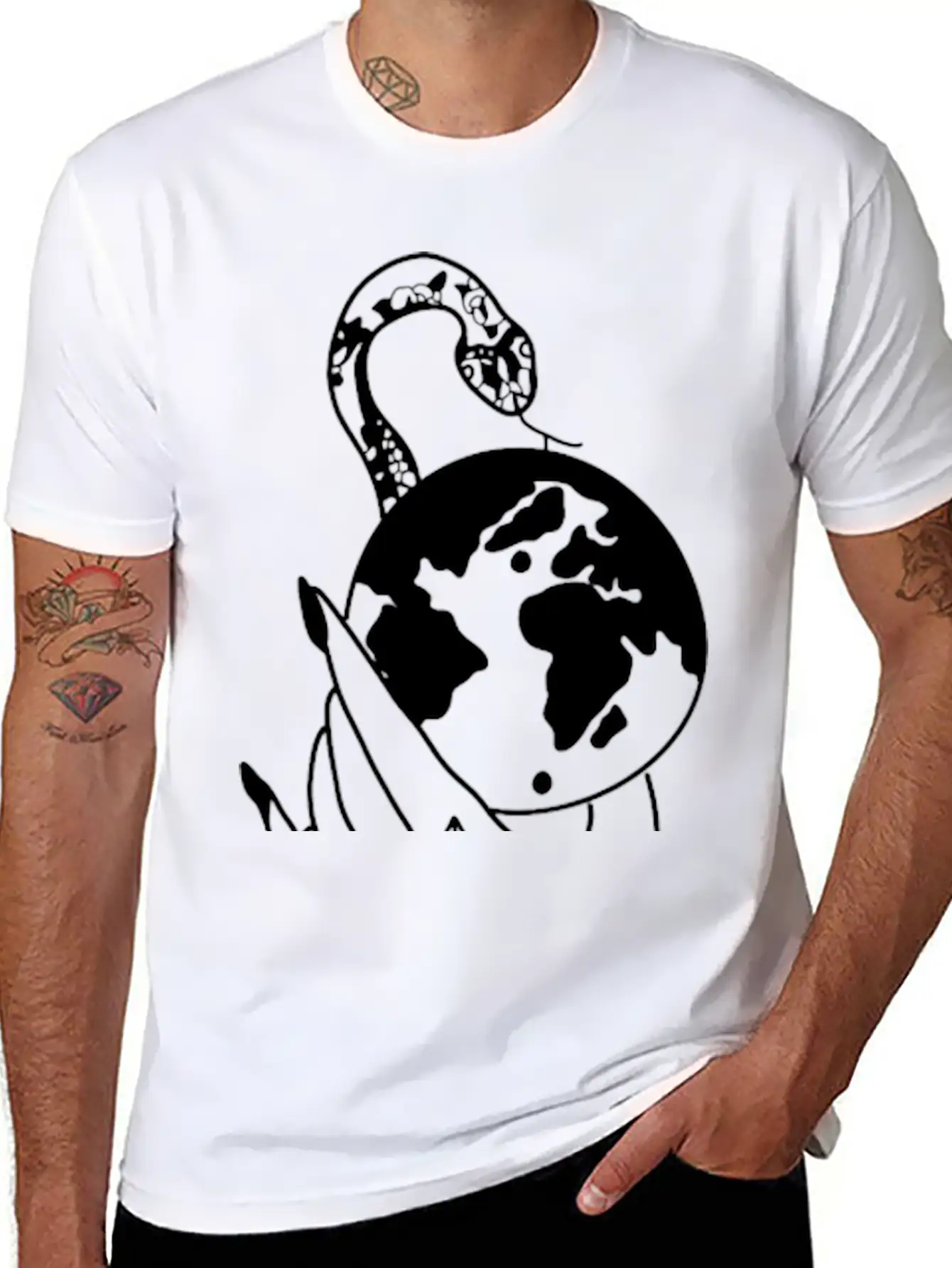 Tattoo Hand Snake World Unisex Short Sleeve Soft Cotton T-Shirt – Casual Everyday Wear