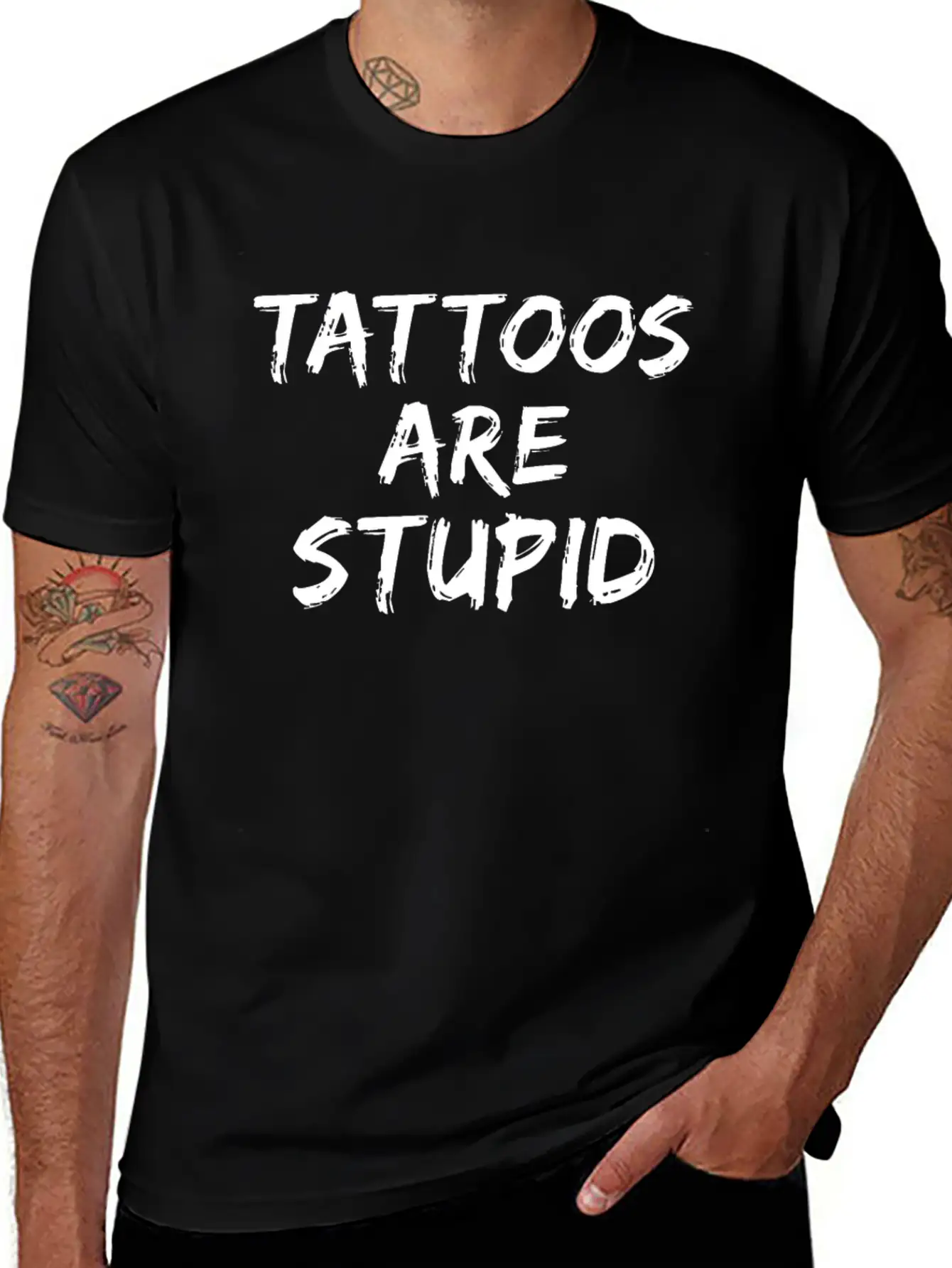 Tattoos Are Stupid Funny Anti Tattoo Unisex Short Sleeve Soft Cotton T-Shirt – Casual Everyday Wear