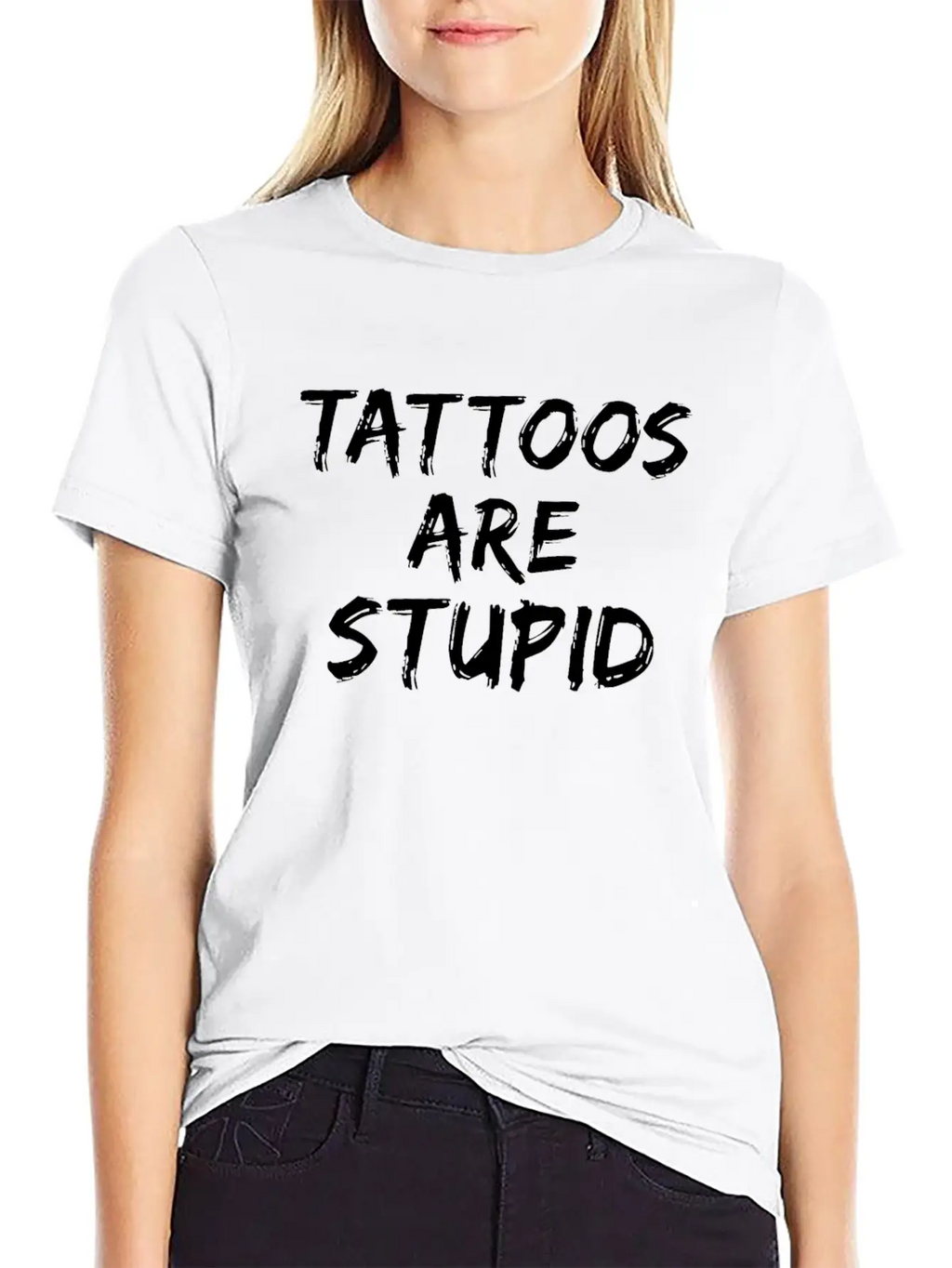 Tattoos Are Stupid Funny Anti Tattoo Unisex Short Sleeve Soft Cotton T-Shirt – Casual Everyday Wear