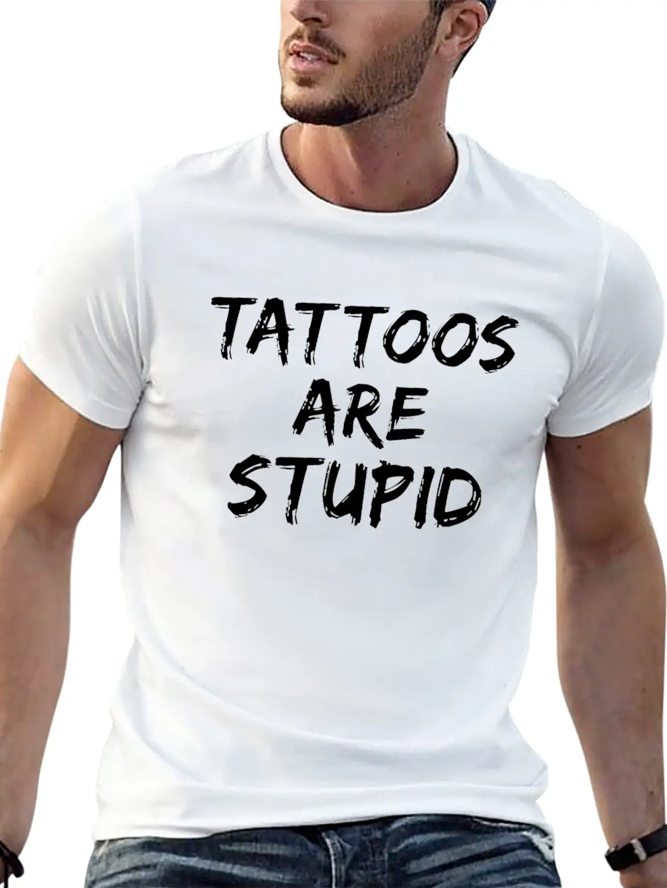 Tattoos Are Stupid Funny Anti Tattoo Unisex Short Sleeve Soft Cotton T-Shirt – Casual Everyday Wear
