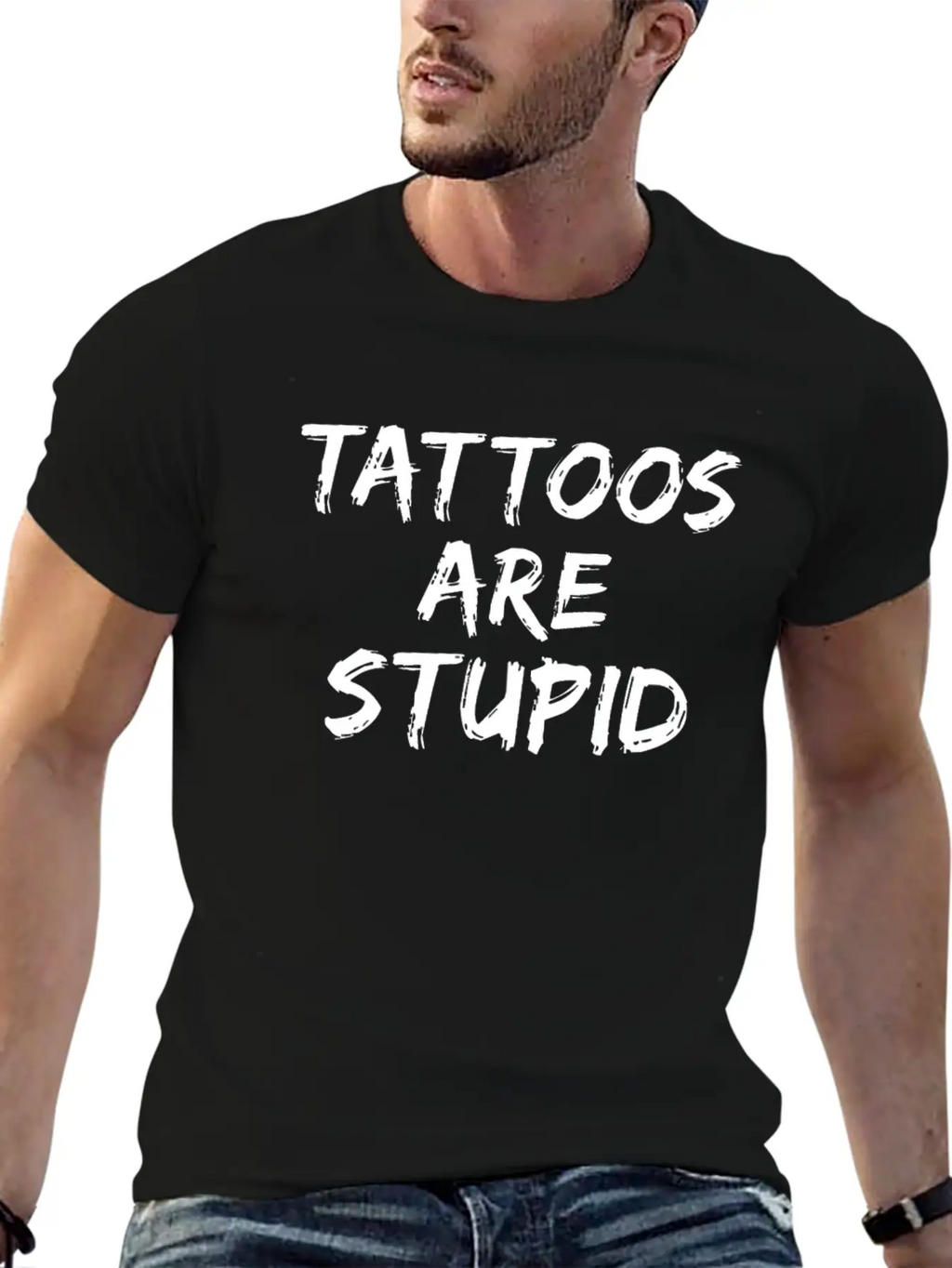 Tattoos Are Stupid Funny Anti Tattoo Unisex Short Sleeve Soft Cotton T-Shirt – Casual Everyday Wear