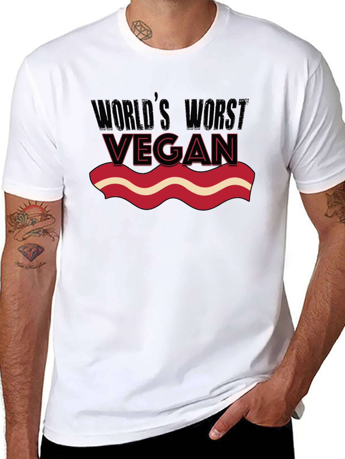Worlds Worst Vegan T-Shirt - Funny Bacon Lover Tee