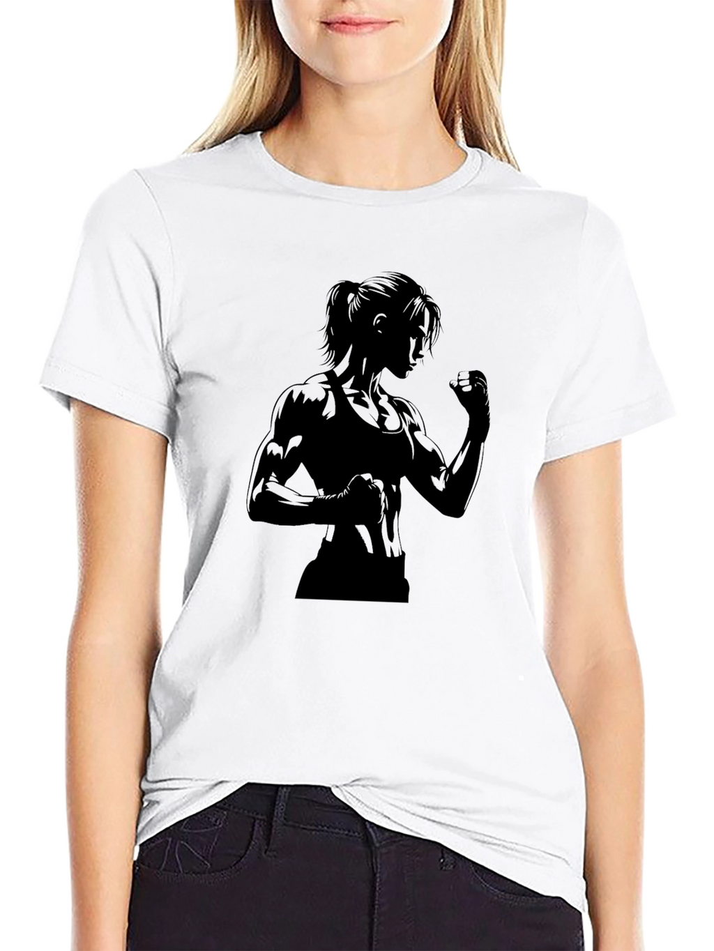 Black Graphic Tee: Strong Woman Silhouette