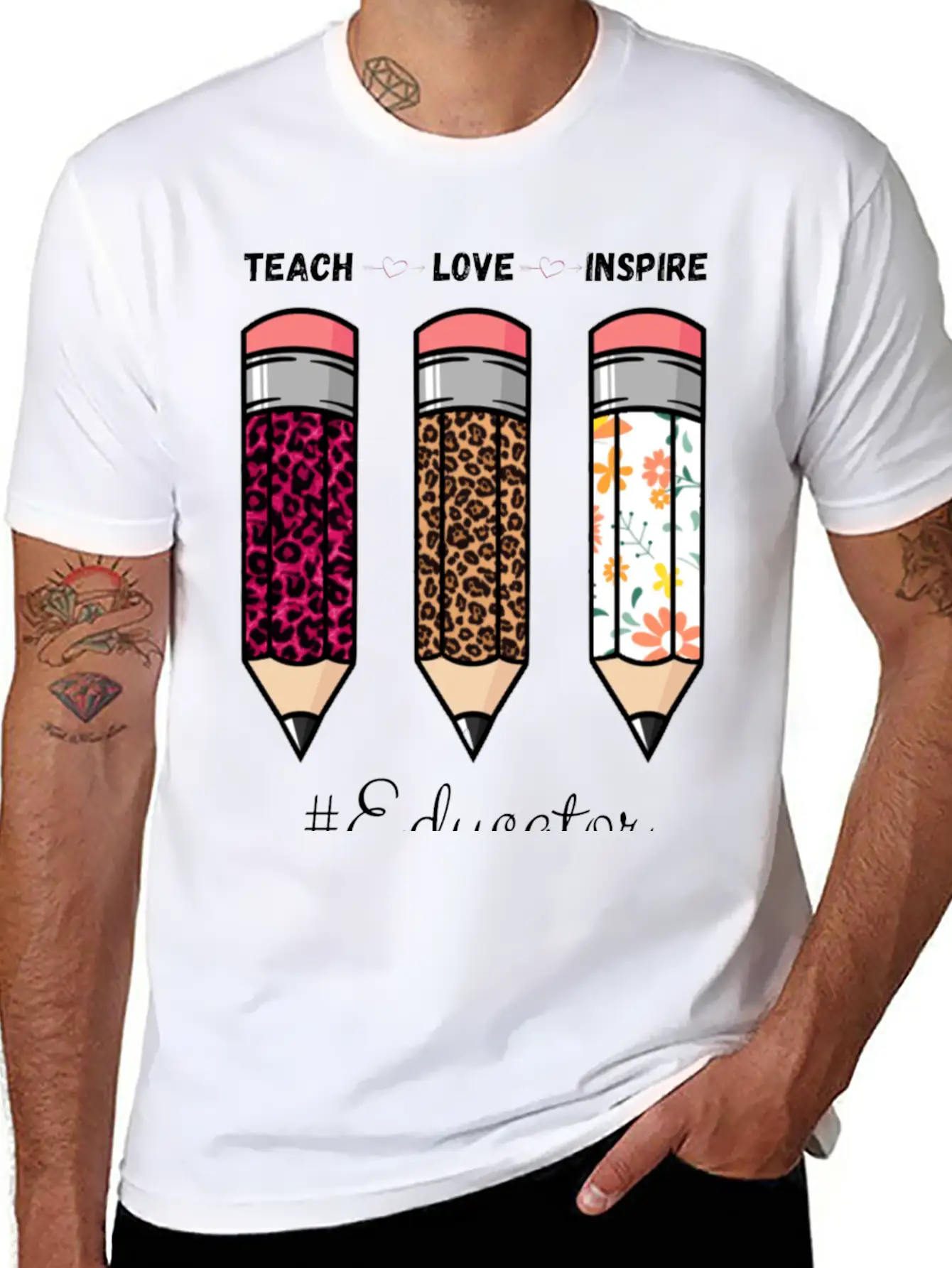 Teach Love Inspire Back To School Pencil Educator Unisex Casual T-Shirt – Clean Design For Daily Comfort