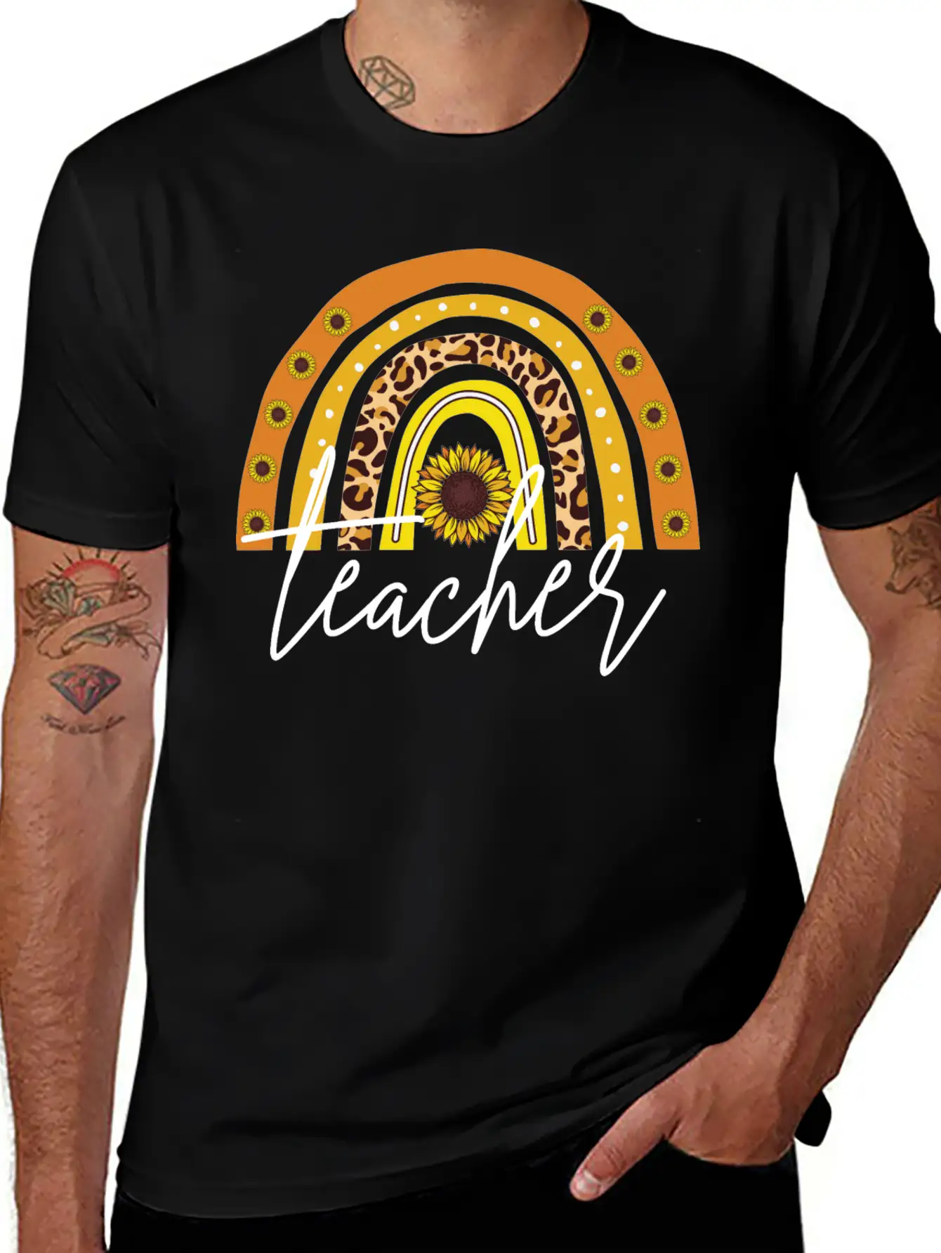 Teacher Boho Rainbow Breathable Soft Cotton T-Shirt – Timeless Casual Look