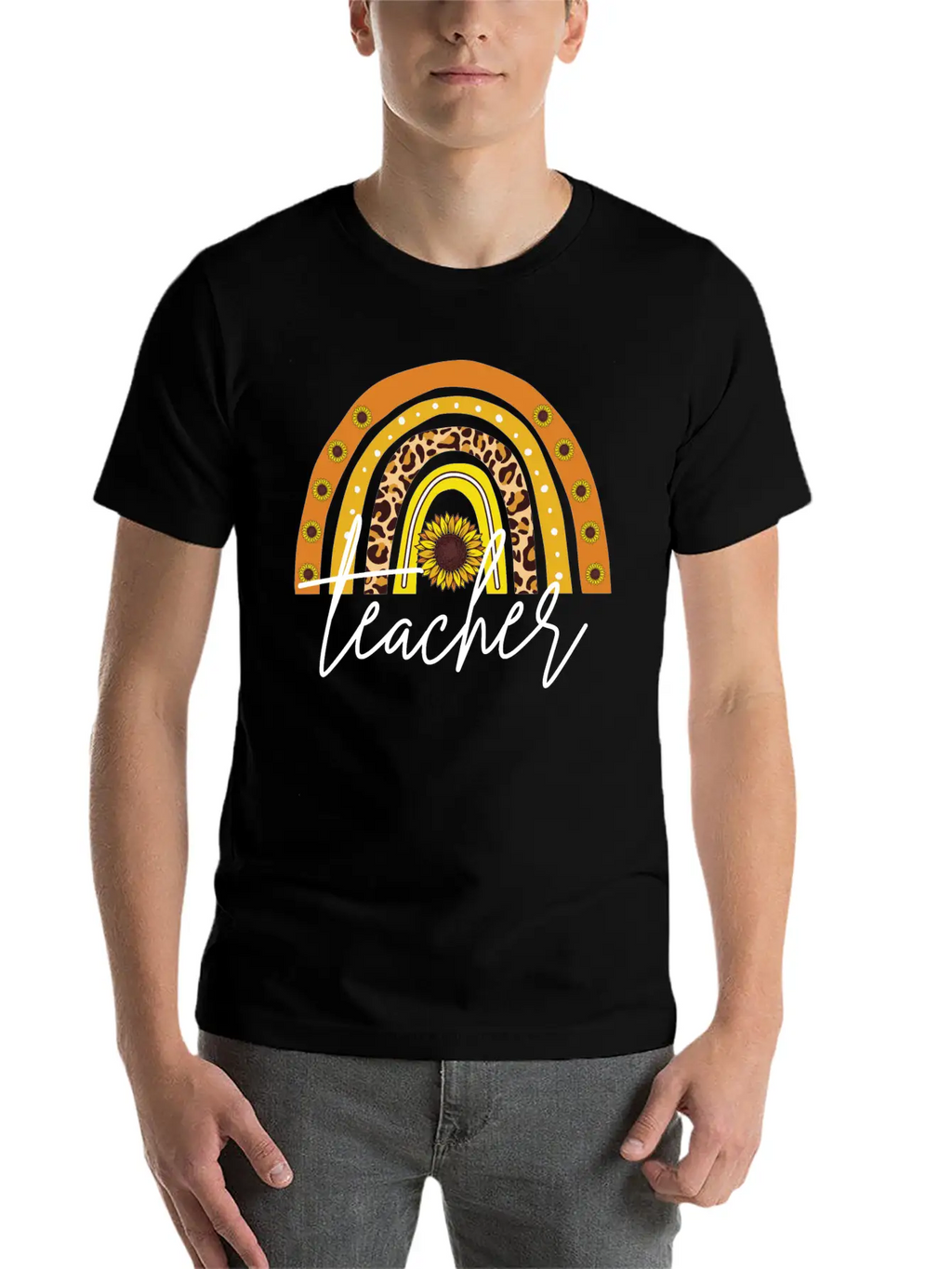 Teacher Boho Rainbow Breathable Soft Cotton T-Shirt – Timeless Casual Look