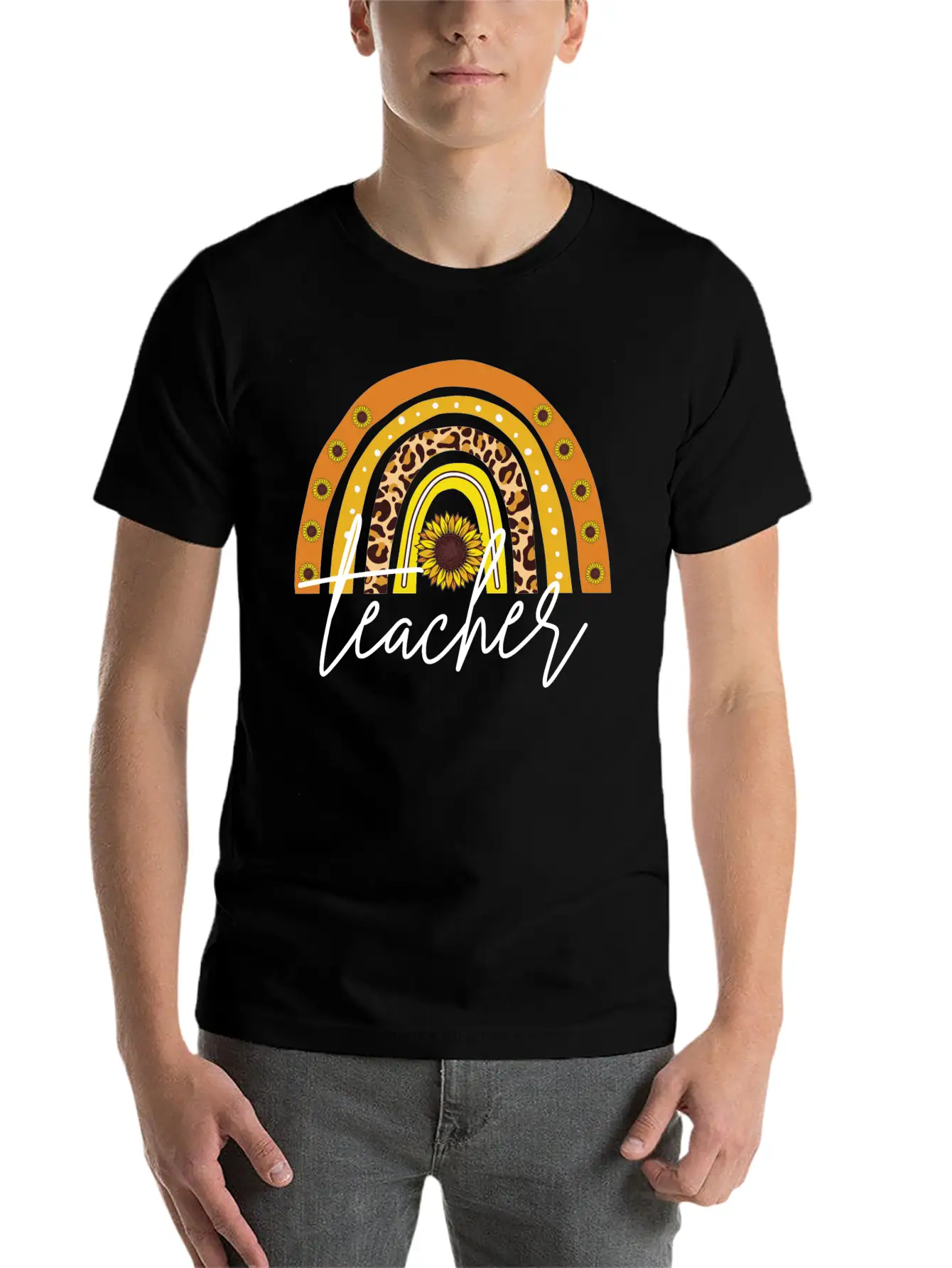 Teacher Boho Rainbow Breathable Soft Cotton T-Shirt – Timeless Casual Look