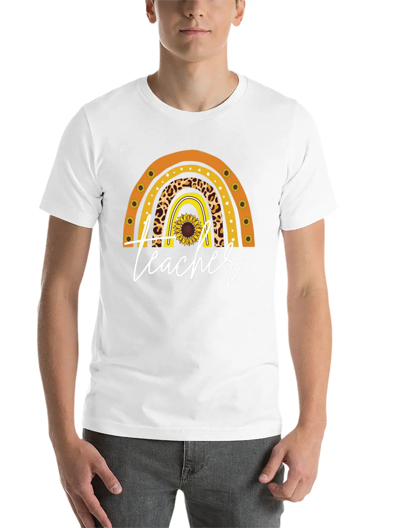 Teacher Boho Rainbow Breathable Soft Cotton T-Shirt – Timeless Casual Look