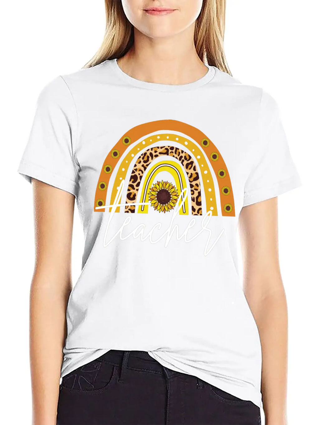 Teacher Boho Rainbow Breathable Soft Cotton T-Shirt – Timeless Casual Look