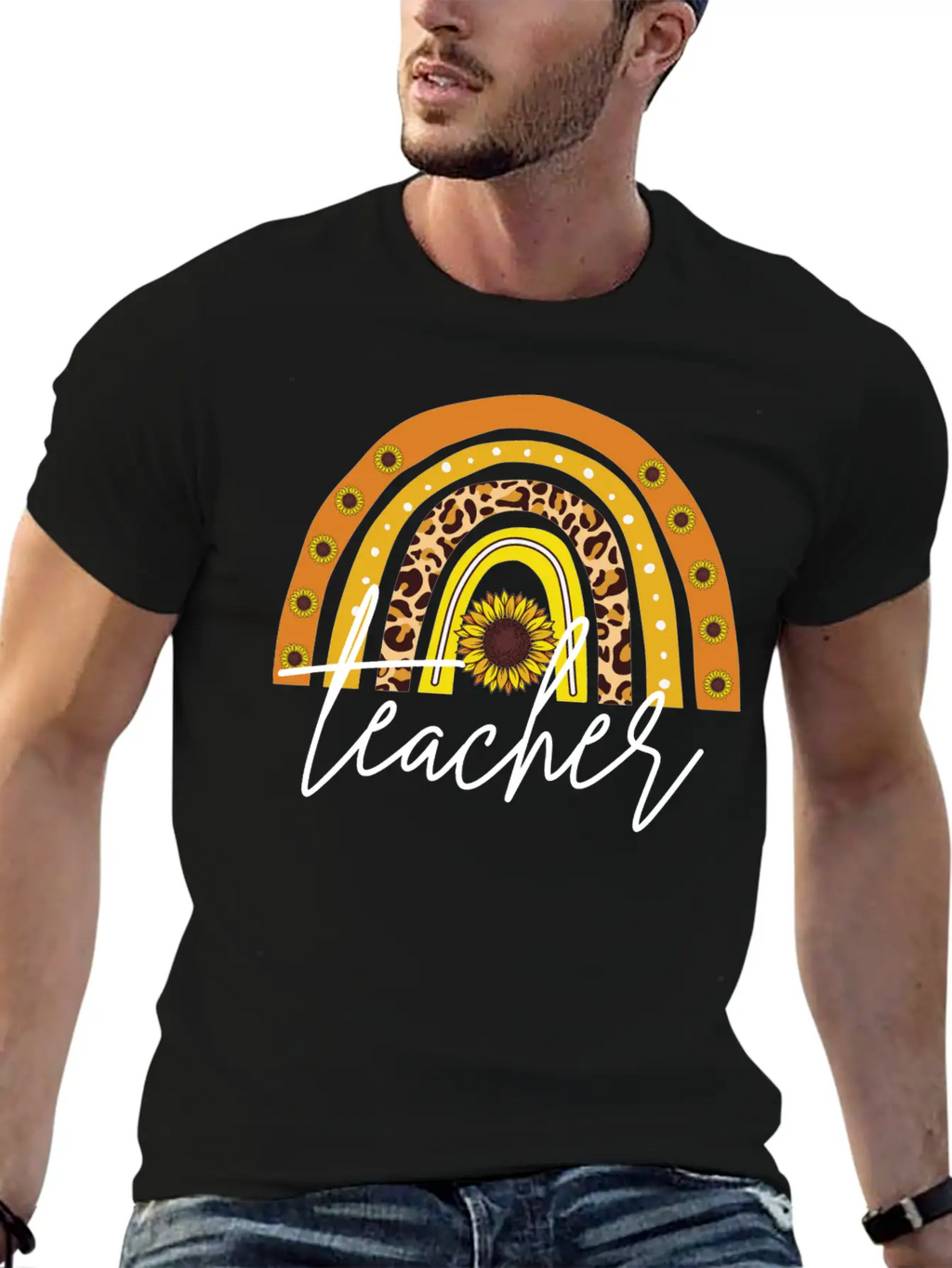 Teacher Boho Rainbow Breathable Soft Cotton T-Shirt – Timeless Casual Look
