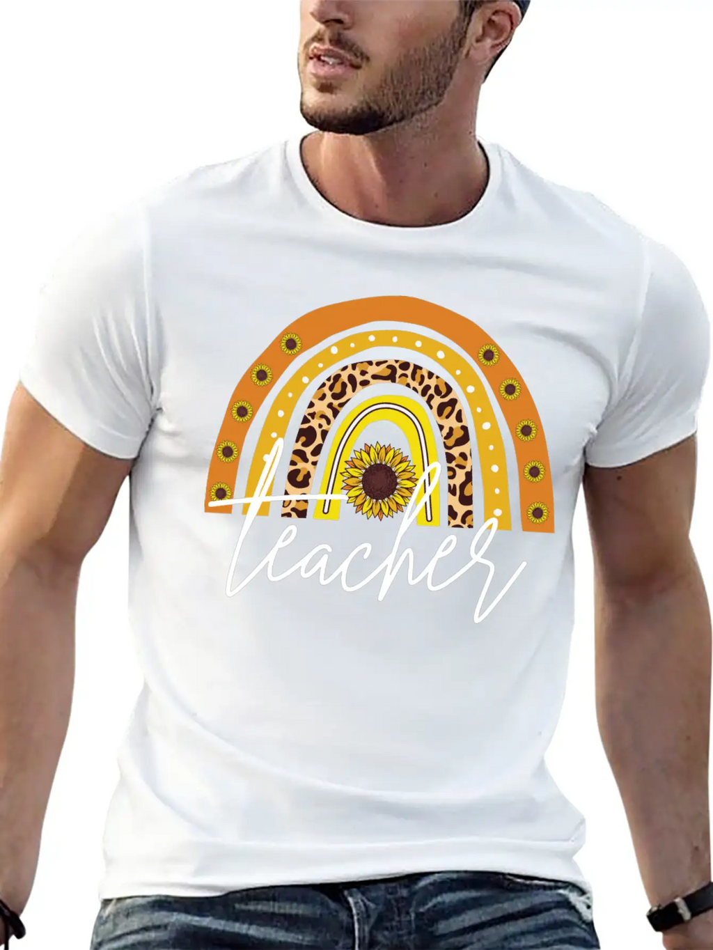 Teacher Boho Rainbow Breathable Soft Cotton T-Shirt – Timeless Casual Look