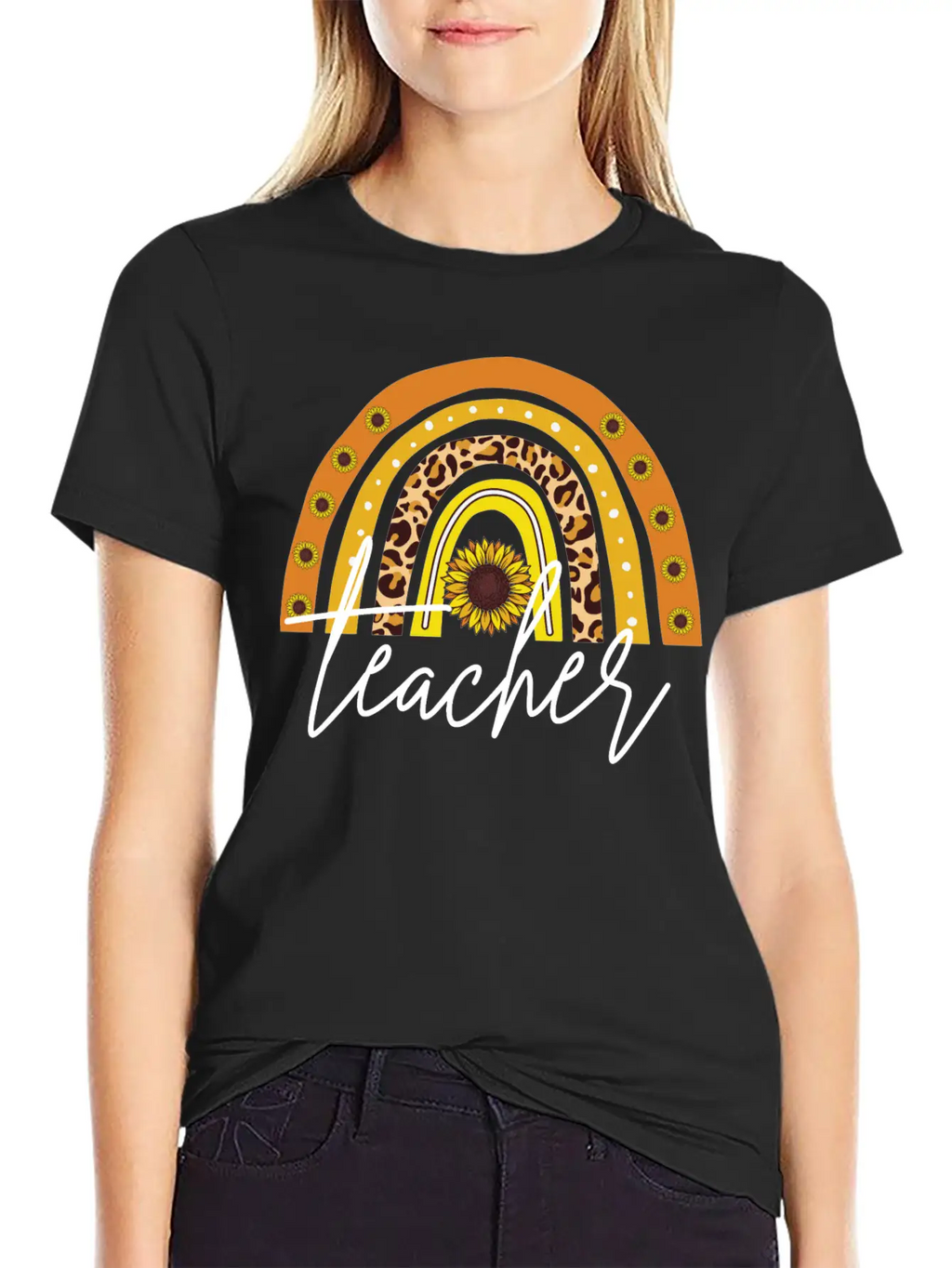 Teacher Boho Rainbow Breathable Soft Cotton T-Shirt – Timeless Casual Look