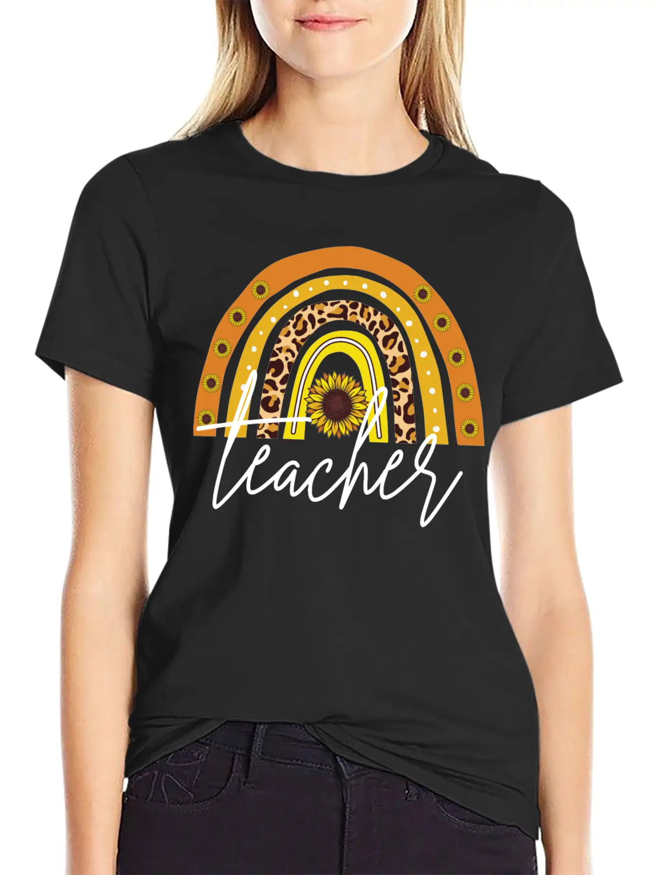 Teacher Boho Rainbow Breathable Soft Cotton T-Shirt – Timeless Casual Look