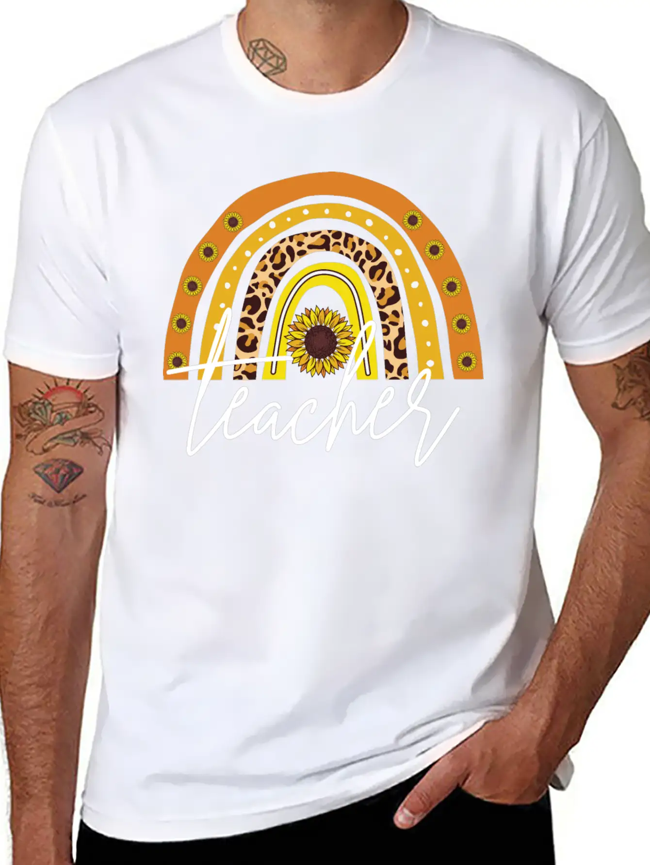 Teacher Boho Rainbow Breathable Soft Cotton T-Shirt – Timeless Casual Look
