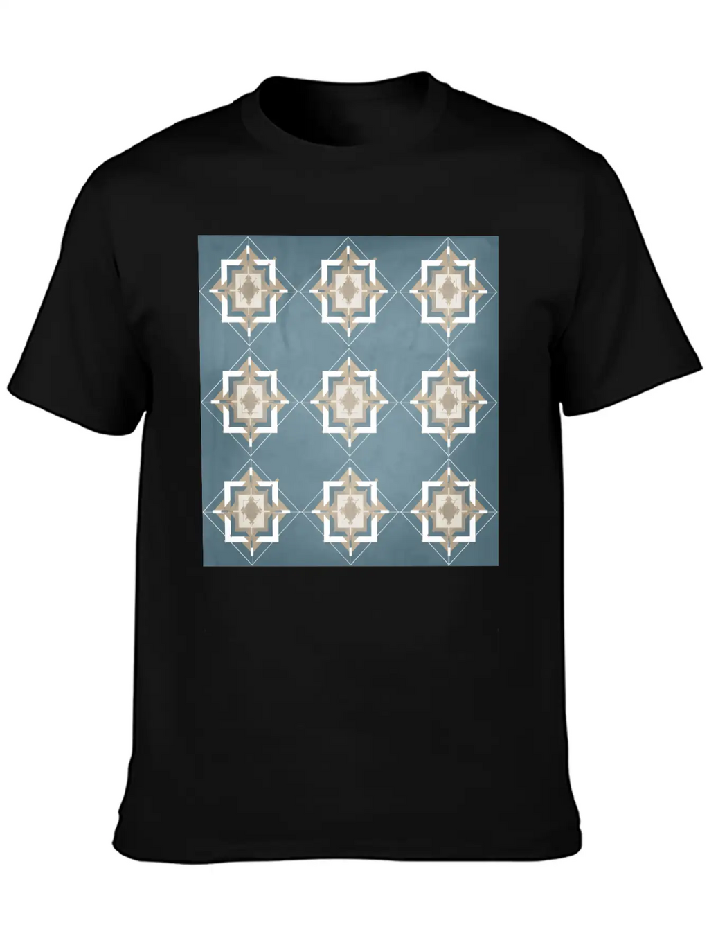 Teal And Taupe Mosaic Pattern Unisex Short Sleeve Soft Cotton T-Shirt – Casual Everyday Wear