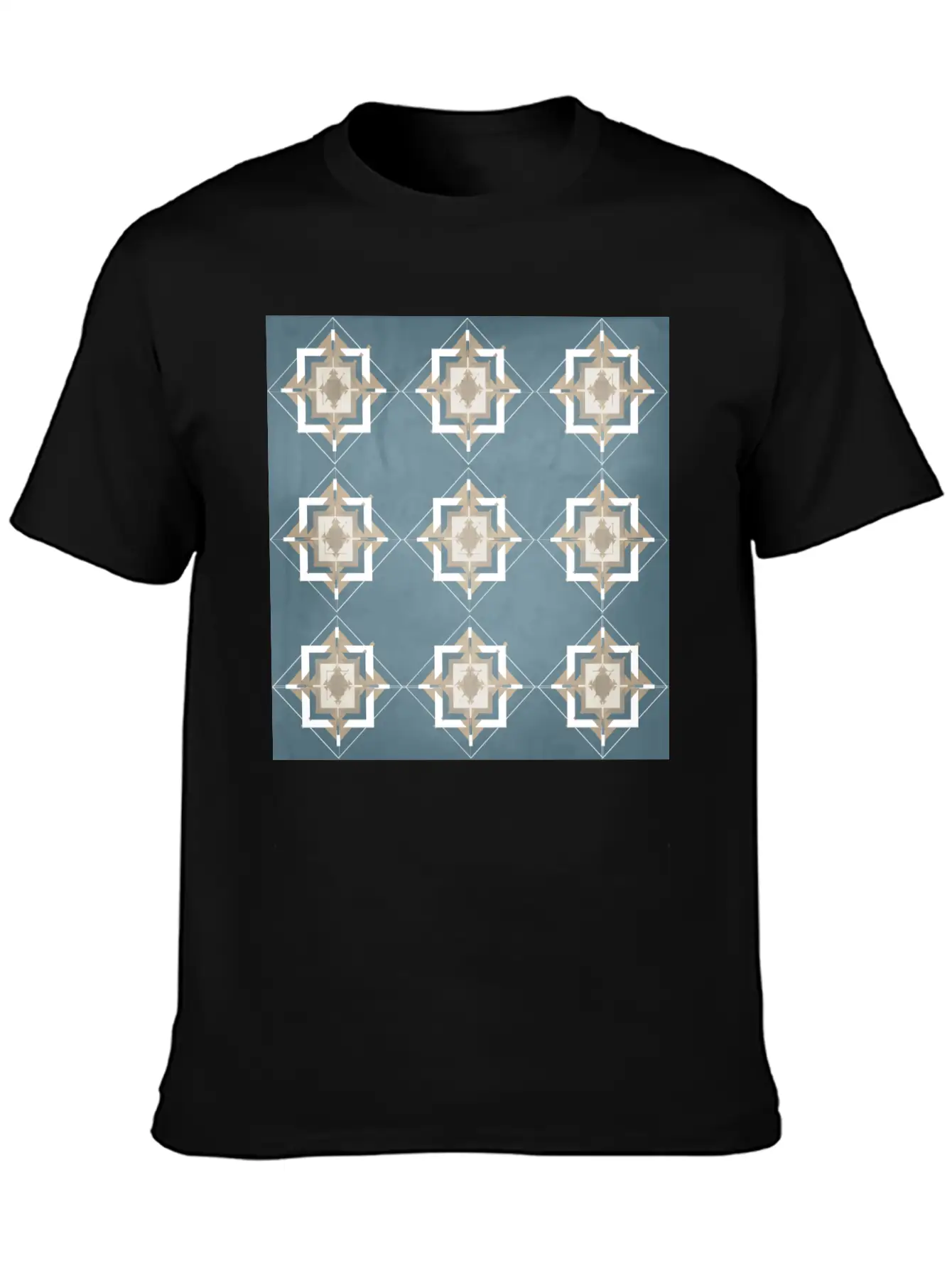 Teal And Taupe Mosaic Pattern Unisex Short Sleeve Soft Cotton T-Shirt – Casual Everyday Wear