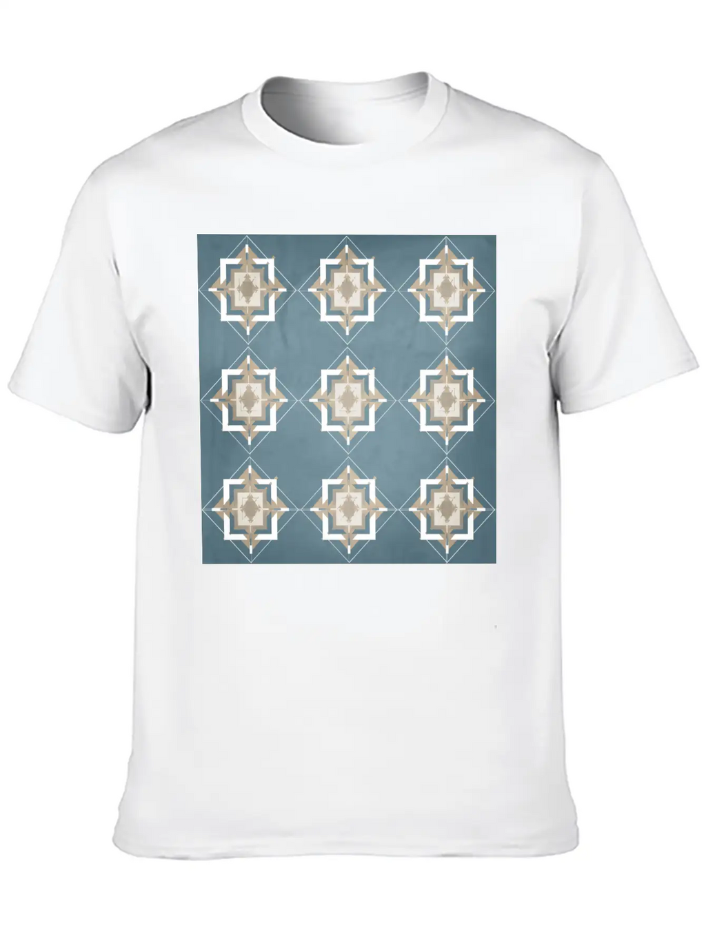 Teal And Taupe Mosaic Pattern Unisex Short Sleeve Soft Cotton T-Shirt – Casual Everyday Wear