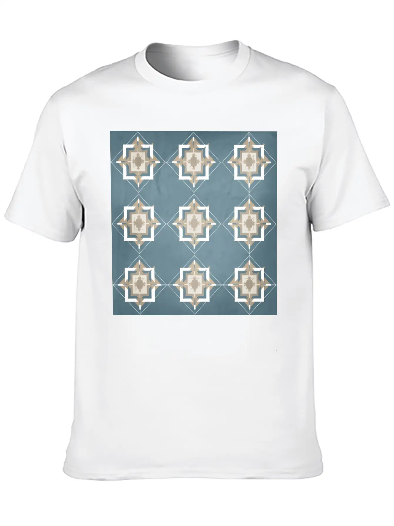 Teal And Taupe Mosaic Pattern Unisex Short Sleeve Soft Cotton T-Shirt – Casual Everyday Wear