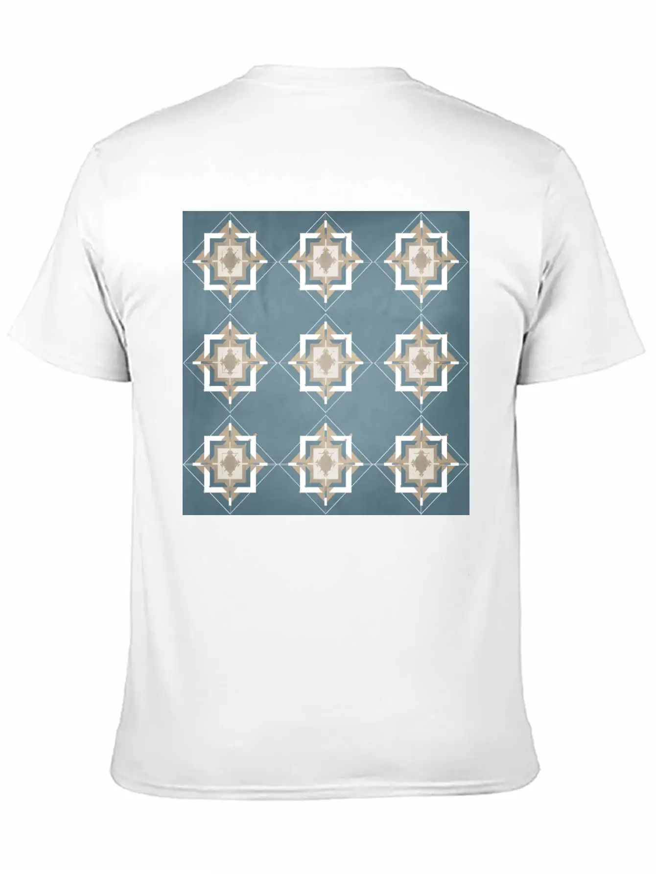 Teal And Taupe Mosaic Pattern Unisex Short Sleeve Soft Cotton T-Shirt – Casual Everyday Wear