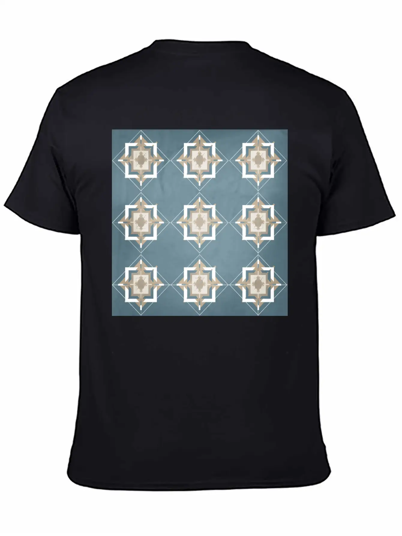 Teal And Taupe Mosaic Pattern Unisex Short Sleeve Soft Cotton T-Shirt – Casual Everyday Wear