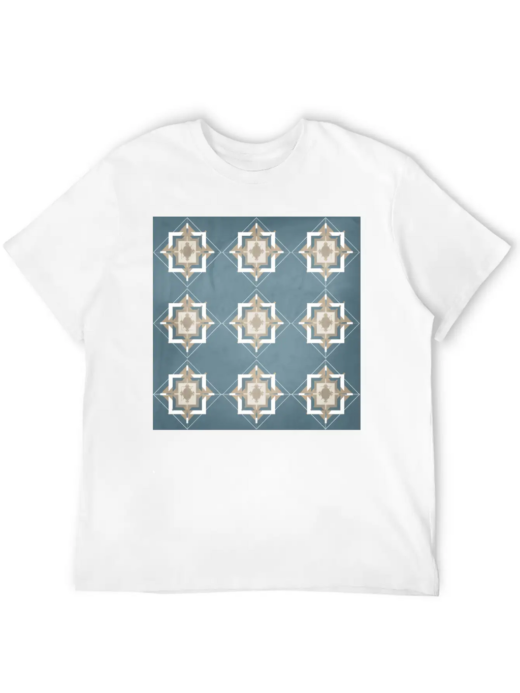 Teal And Taupe Mosaic Pattern Unisex Short Sleeve Soft Cotton T-Shirt – Casual Everyday Wear