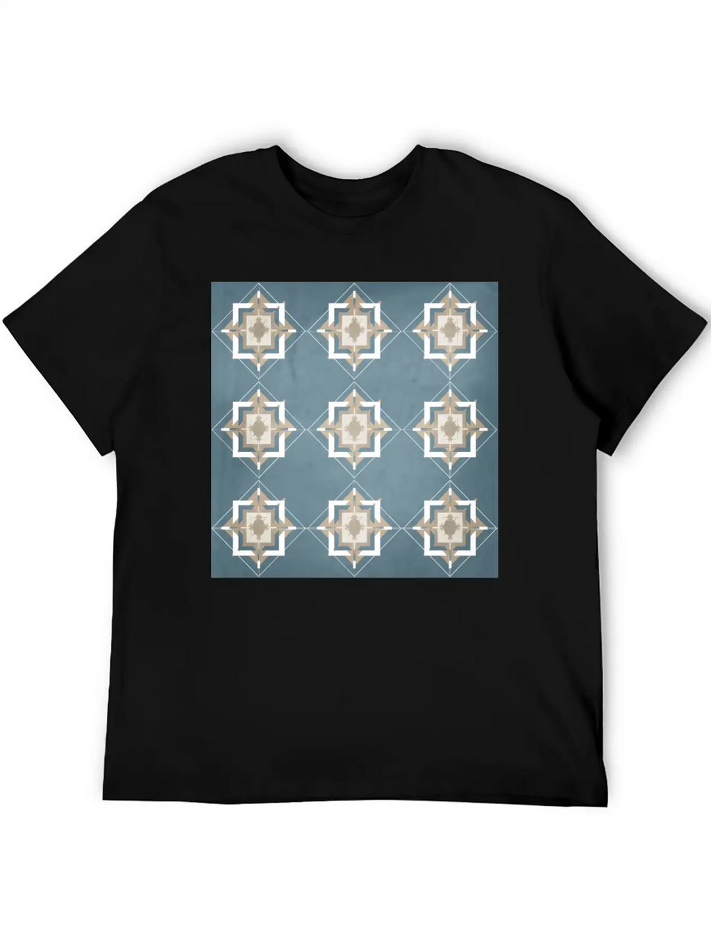 Teal And Taupe Mosaic Pattern Unisex Short Sleeve Soft Cotton T-Shirt – Casual Everyday Wear