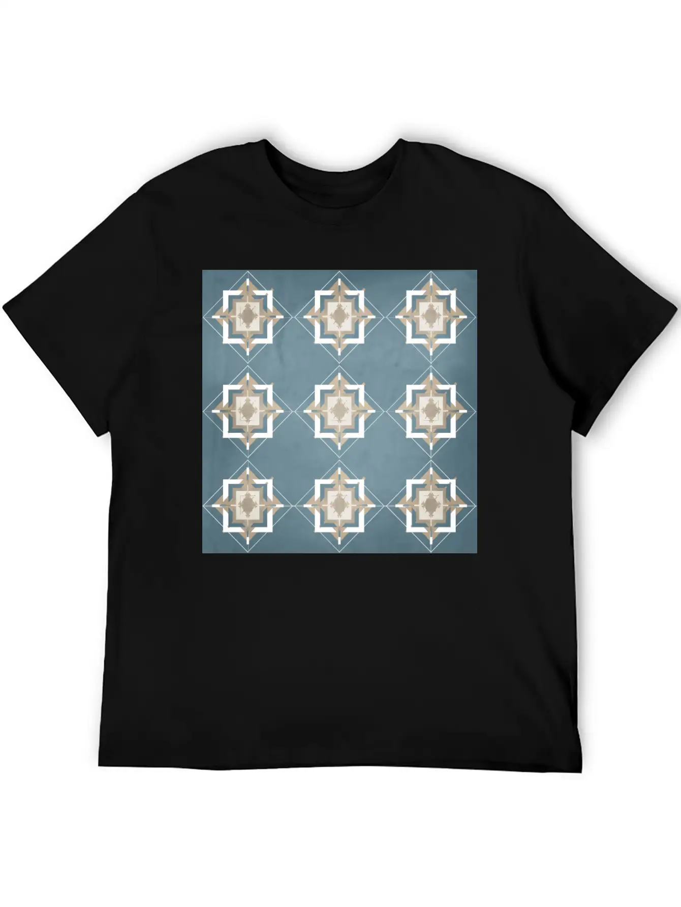 Teal And Taupe Mosaic Pattern Unisex Short Sleeve Soft Cotton T-Shirt – Casual Everyday Wear