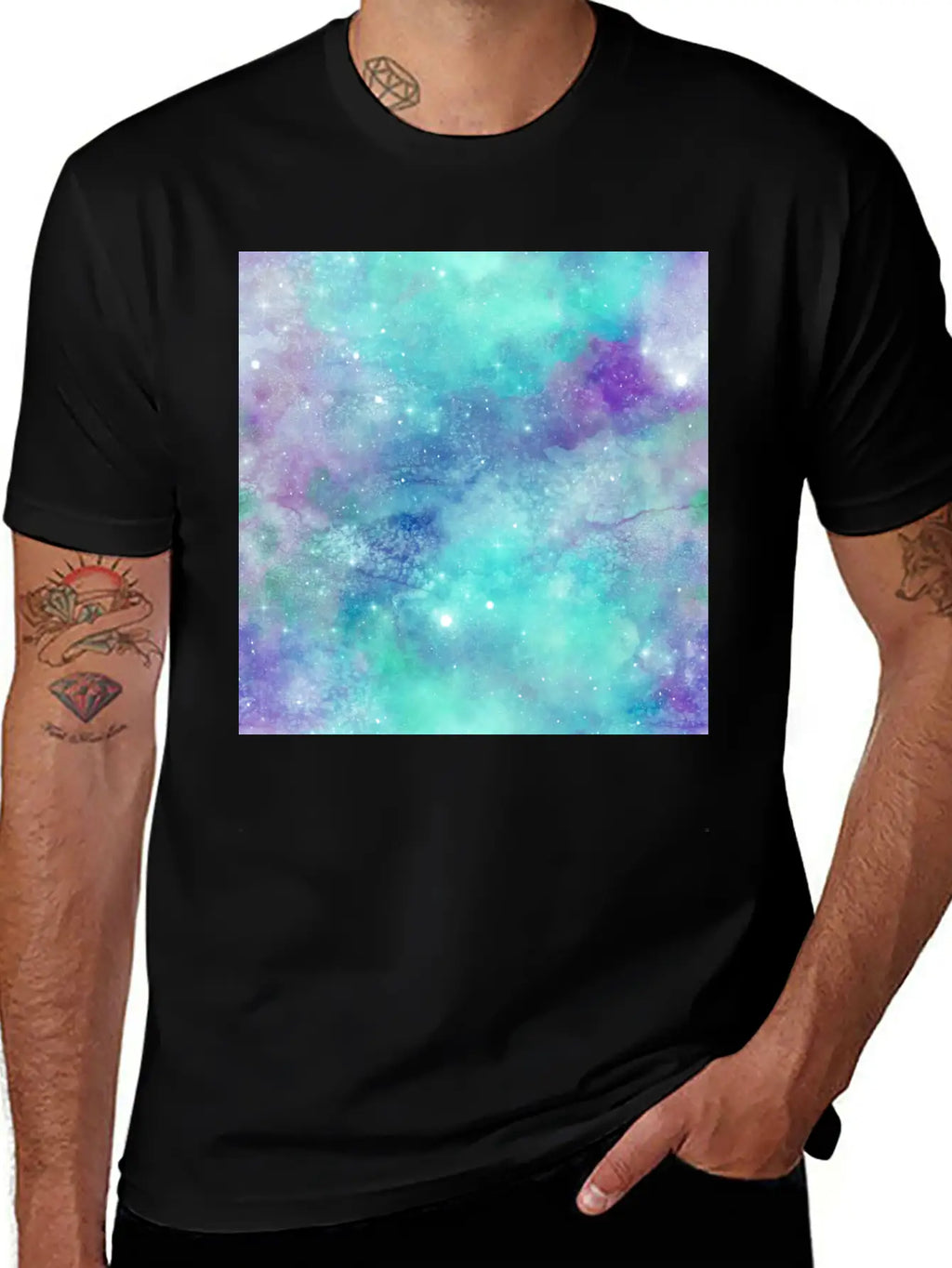 Teal Galaxy Painting Breathable Soft Cotton T-Shirt – Timeless Casual Look