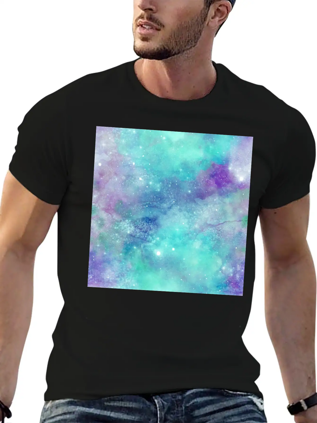 Teal Galaxy Painting Breathable Soft Cotton T-Shirt – Timeless Casual Look