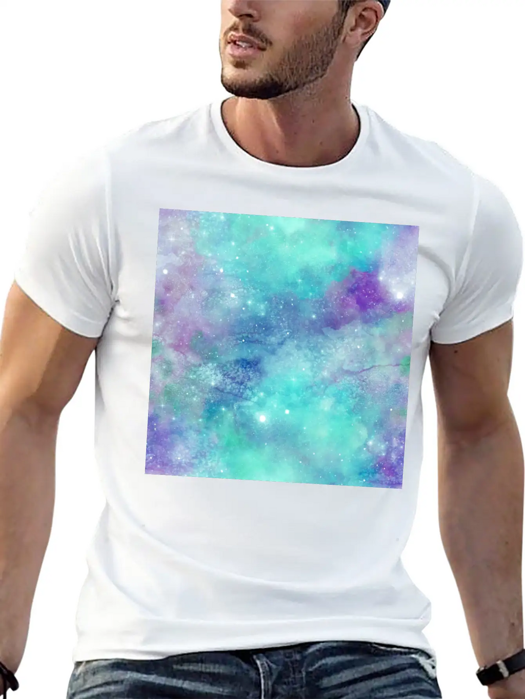 Teal Galaxy Painting Breathable Soft Cotton T-Shirt – Timeless Casual Look