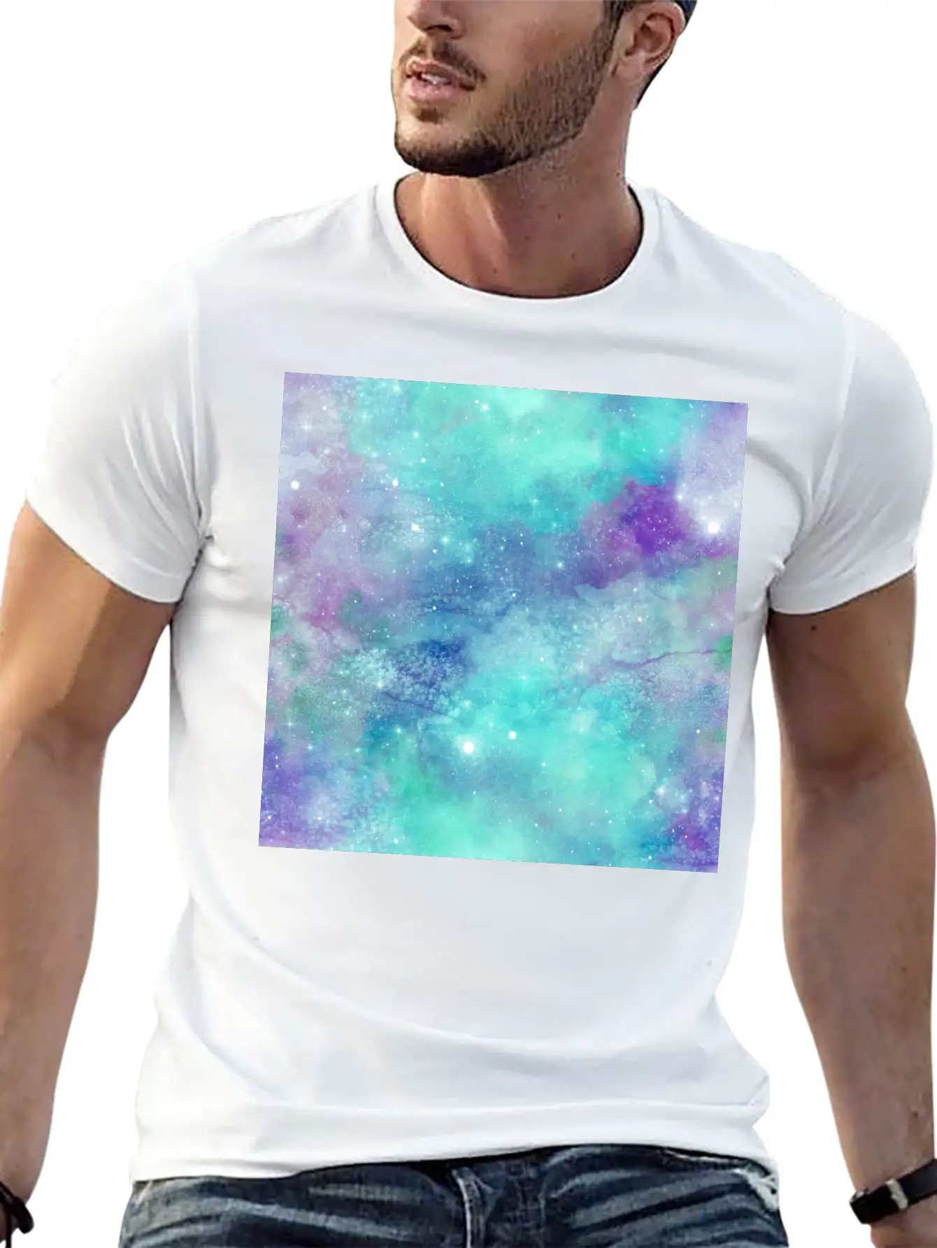 Teal Galaxy Painting Breathable Soft Cotton T-Shirt – Timeless Casual Look