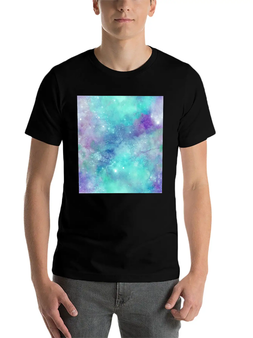 Teal Galaxy Painting Breathable Soft Cotton T-Shirt – Timeless Casual Look
