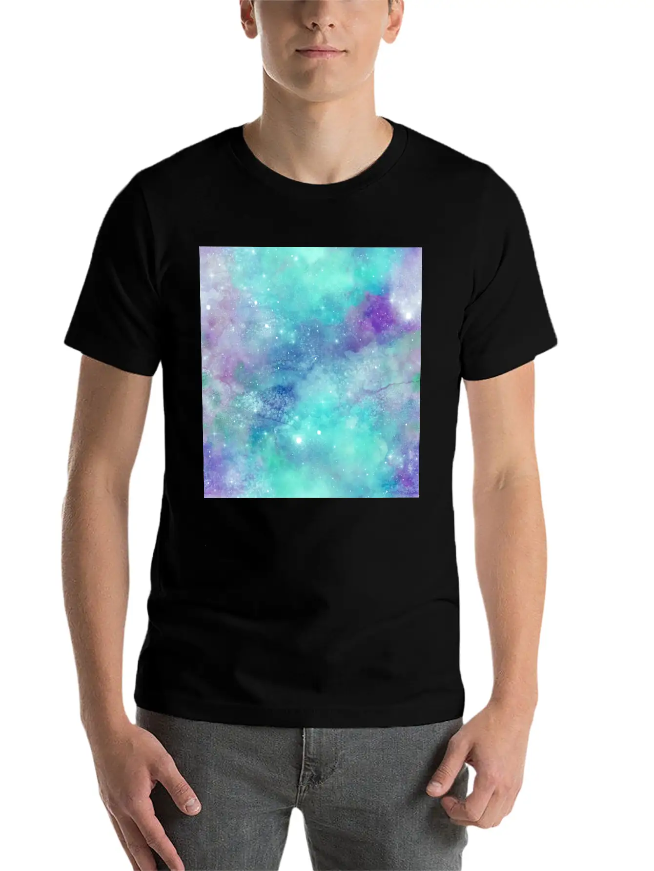Teal Galaxy Painting Breathable Soft Cotton T-Shirt – Timeless Casual Look