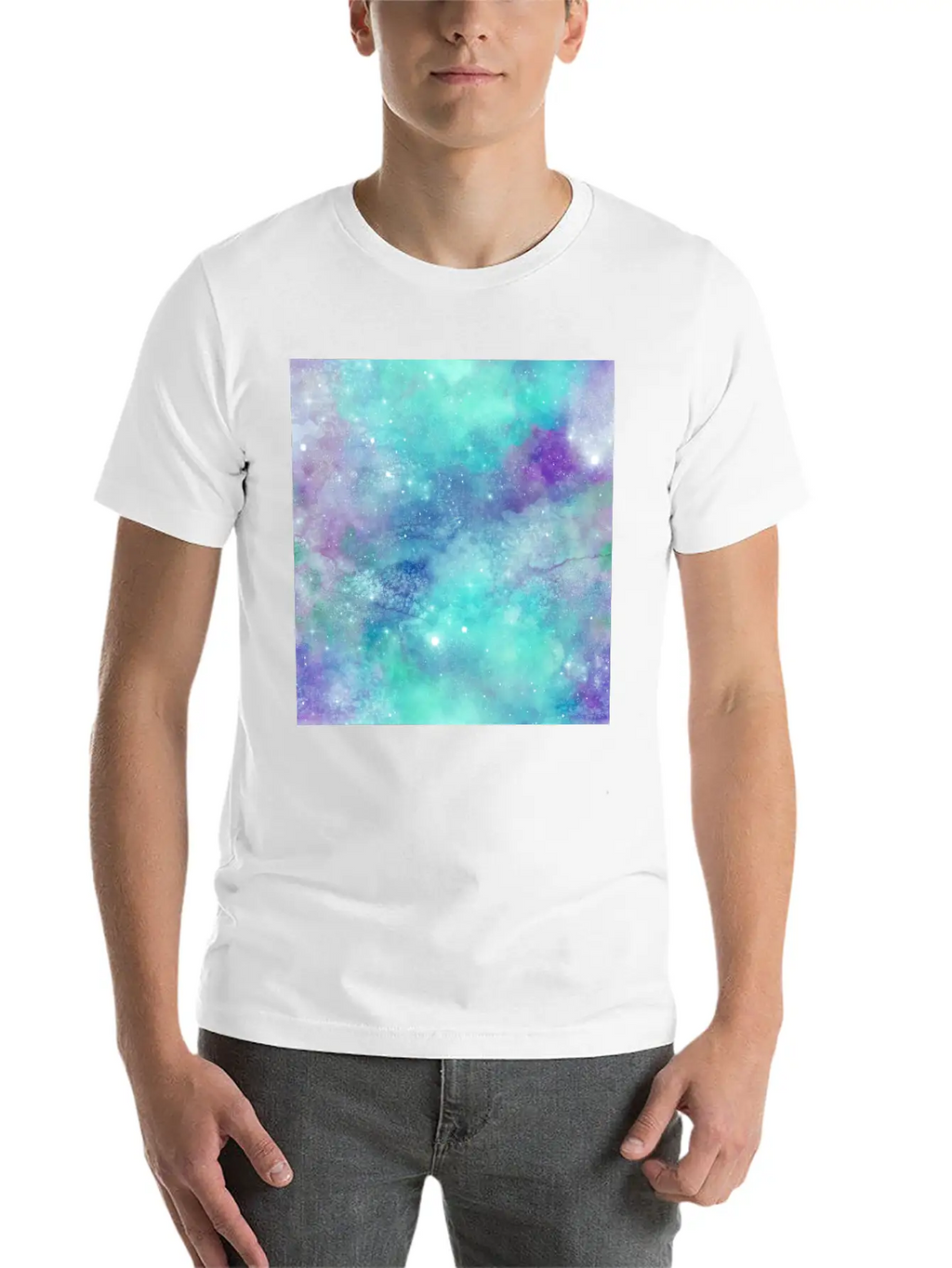 Teal Galaxy Painting Breathable Soft Cotton T-Shirt – Timeless Casual Look