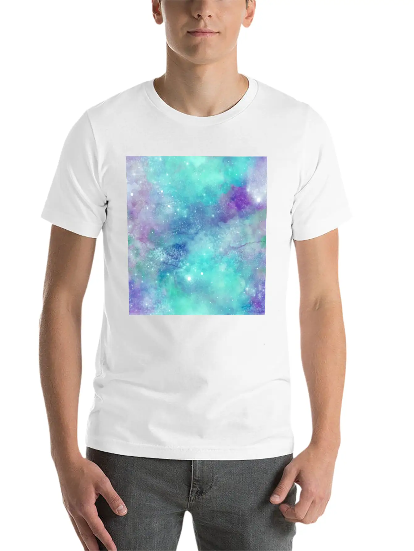 Teal Galaxy Painting Breathable Soft Cotton T-Shirt – Timeless Casual Look