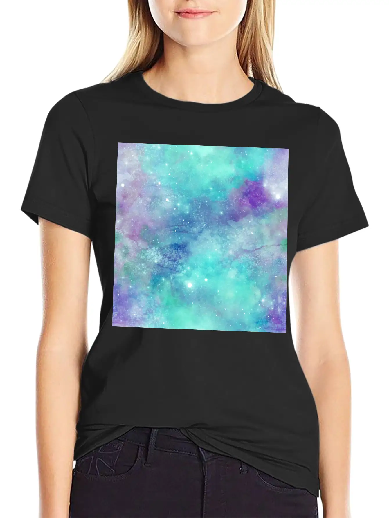 Teal Galaxy Painting Breathable Soft Cotton T-Shirt – Timeless Casual Look