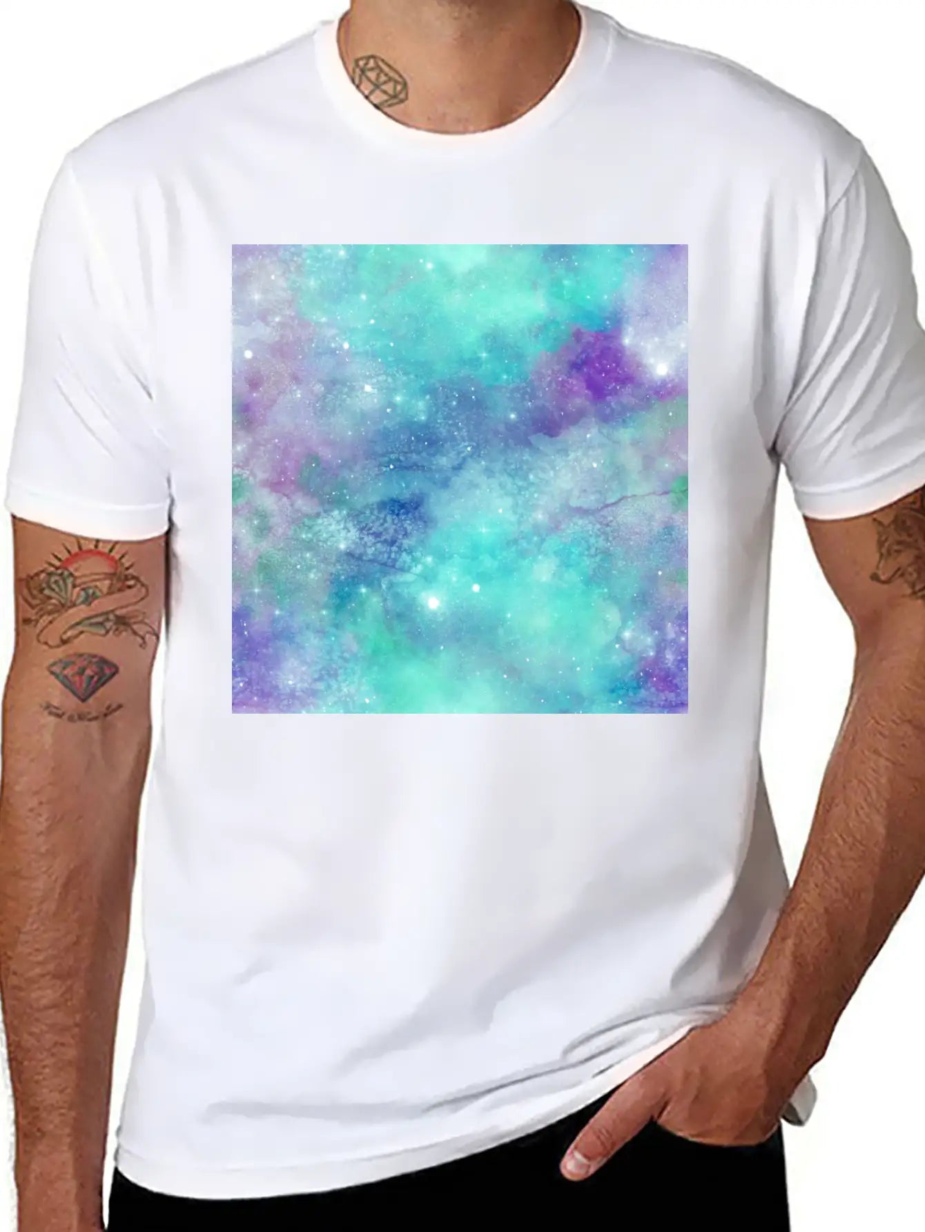 Teal Galaxy Painting Breathable Soft Cotton T-Shirt – Timeless Casual Look