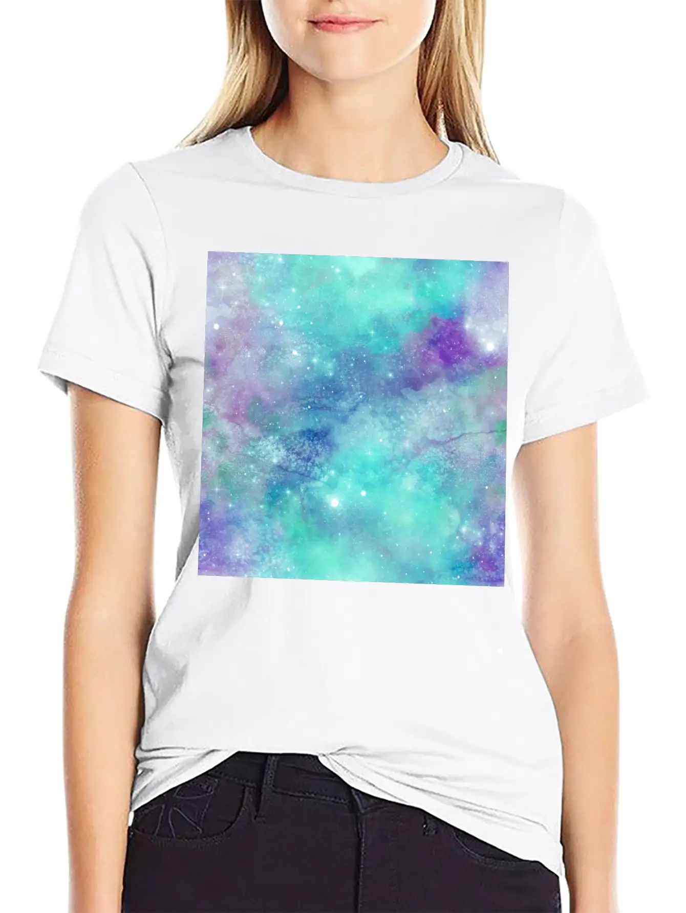Teal Galaxy Painting Breathable Soft Cotton T-Shirt – Timeless Casual Look
