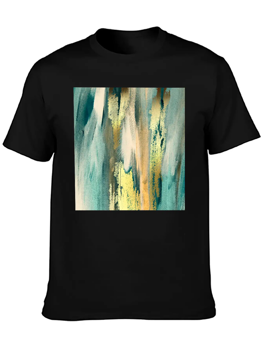 Teal Paint Gold Brushstrokes Abstract Texture Classic Fit Graphic Tee For Daily Comfort – Unisex Cotton Shirt