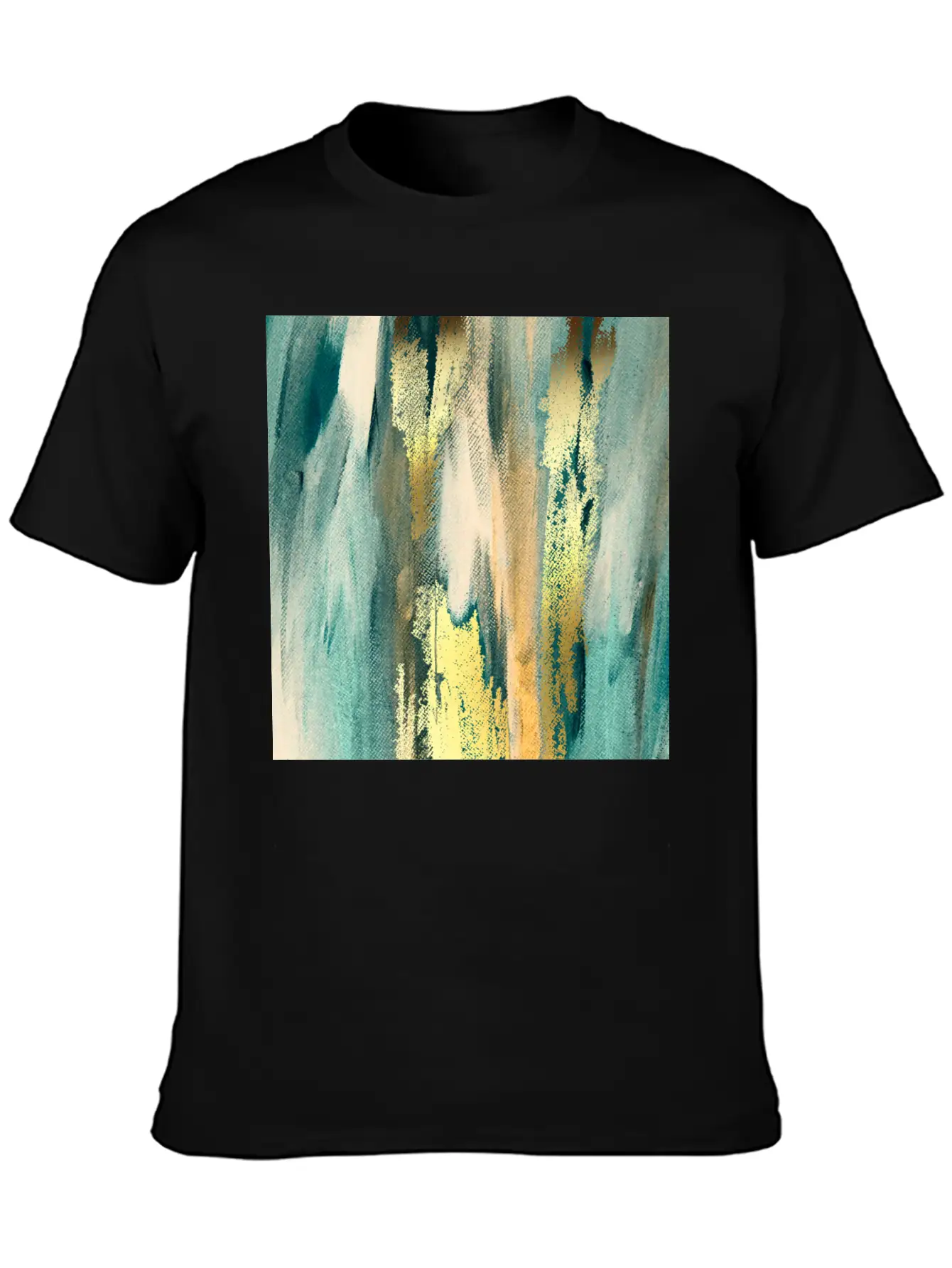 Teal Paint Gold Brushstrokes Abstract Texture Classic Fit Graphic Tee For Daily Comfort – Unisex Cotton Shirt